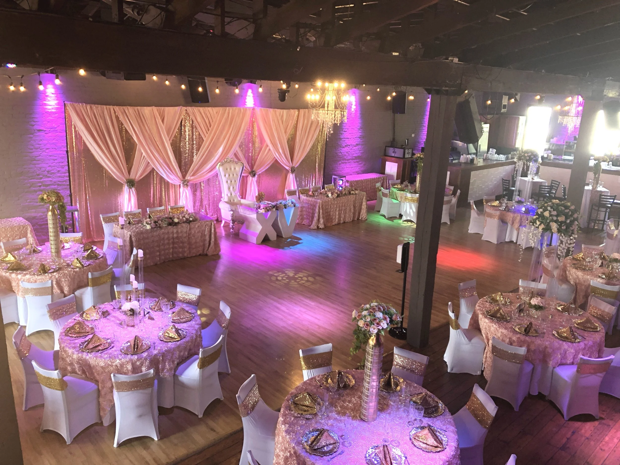 Quinceanera setup at Twenty Seven Event Venue in downtown Little Rock Arkansas