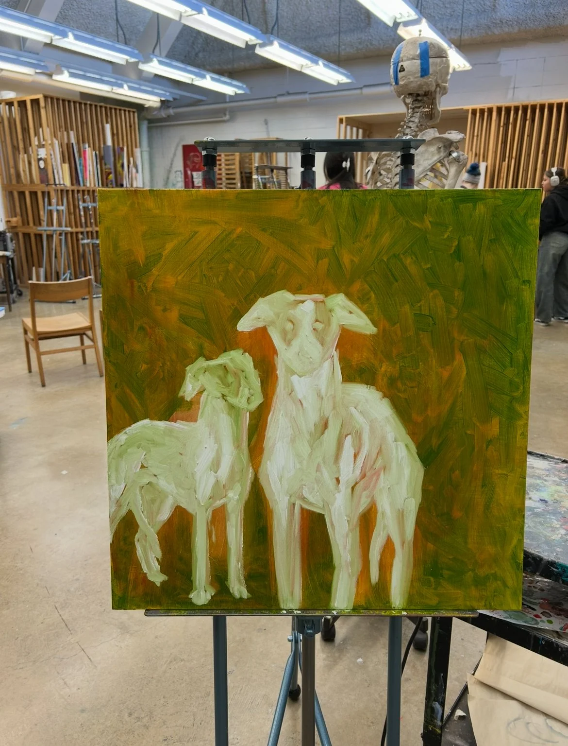 I constructed the dogs in white to set them apart from the darker green background.