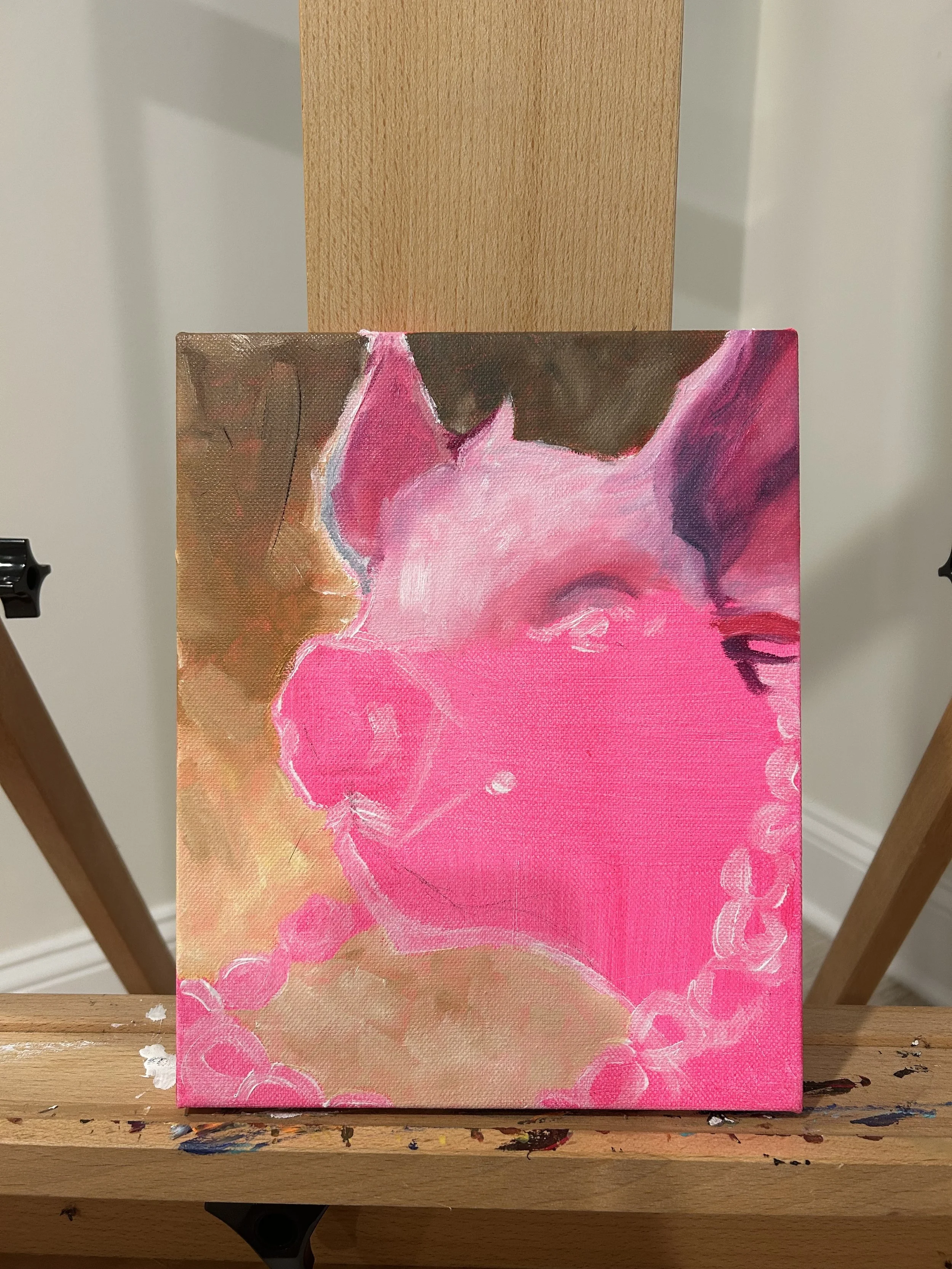 From there, I started to go in with oil paint, starting with the background and moving to the foreground. 