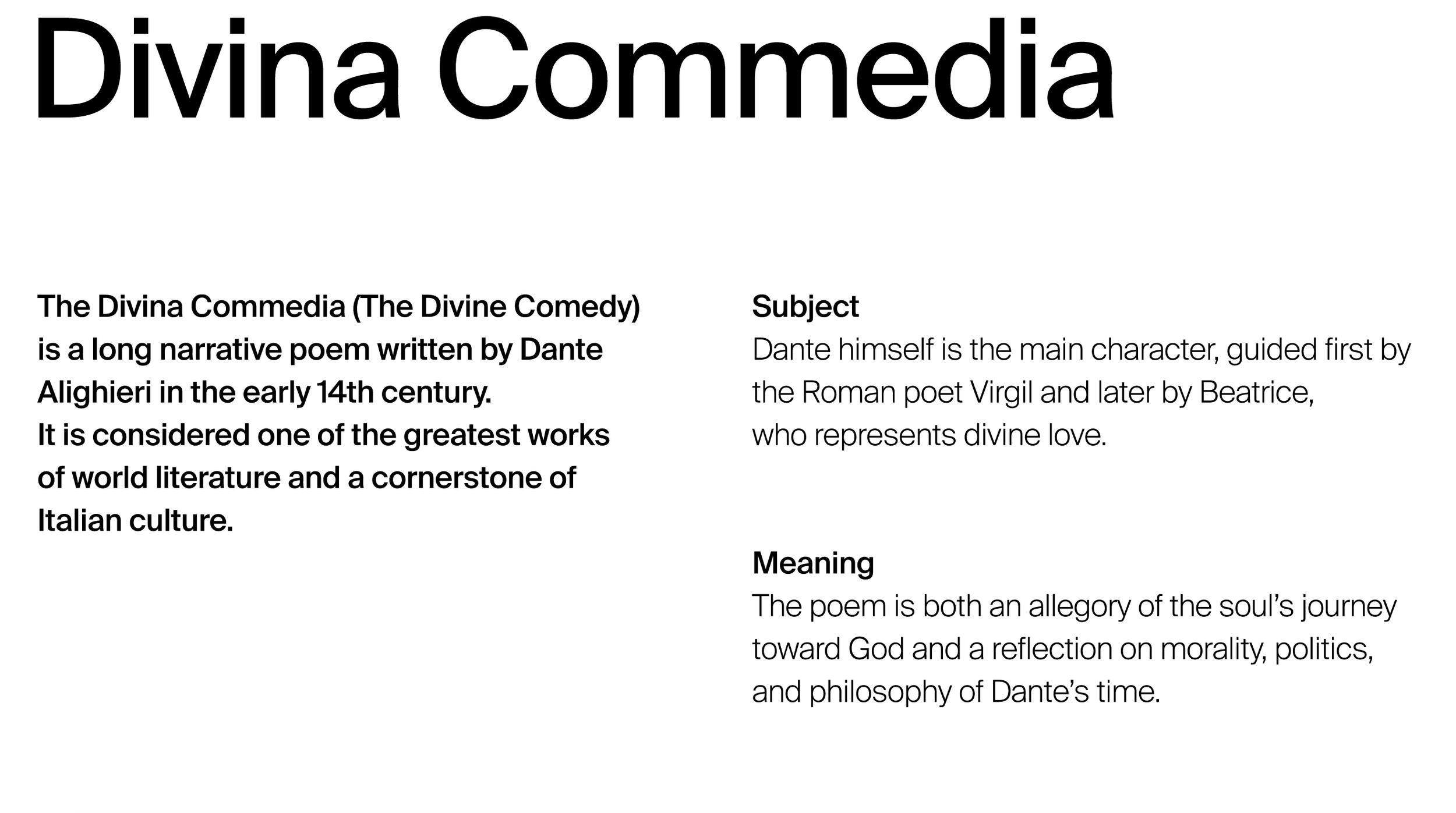 We began by examining the Divina Commedia. What was it? What was the message? What elements stand out in the story?