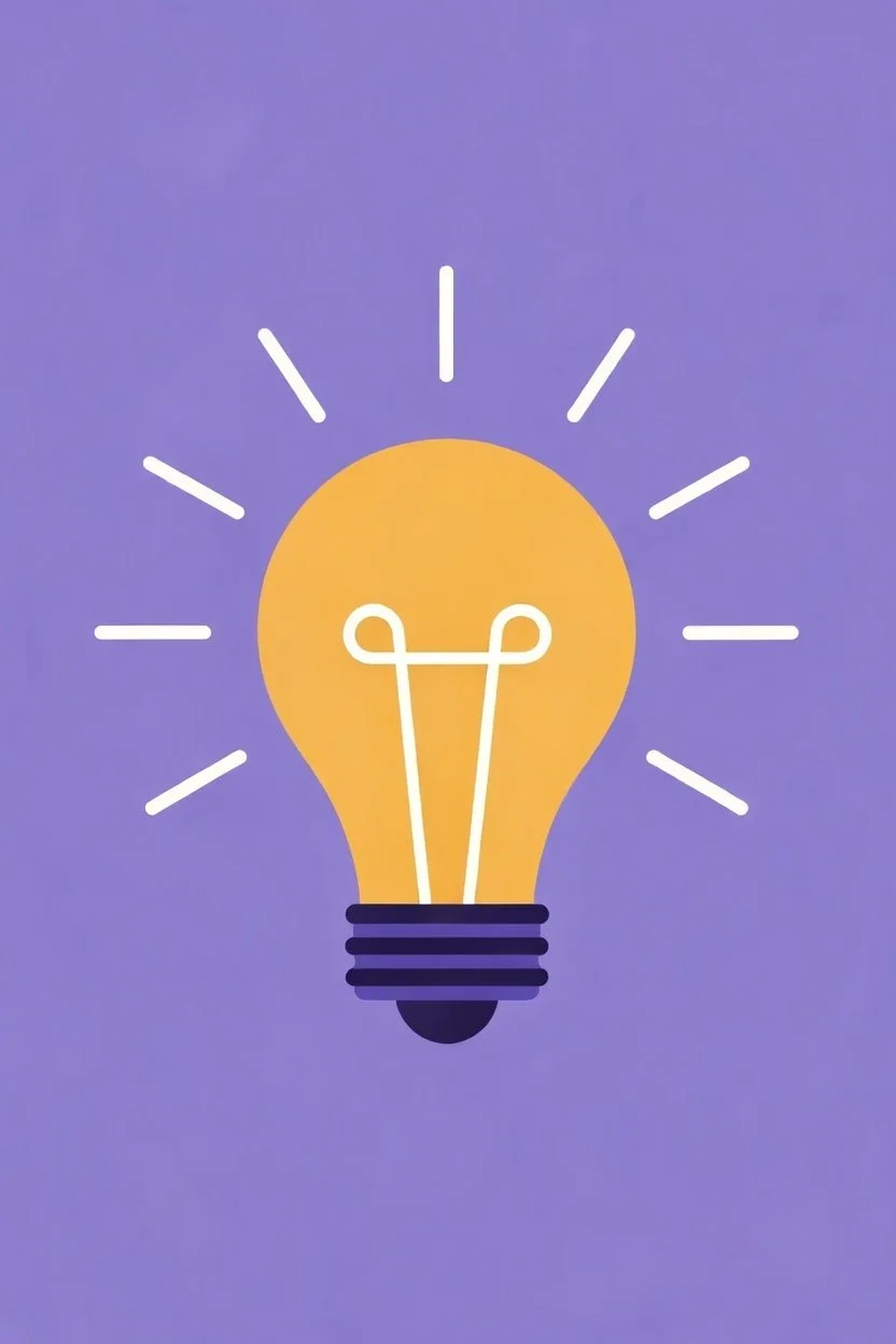 Illustrazione di una lampadina gialla acceso con sfondo viola.