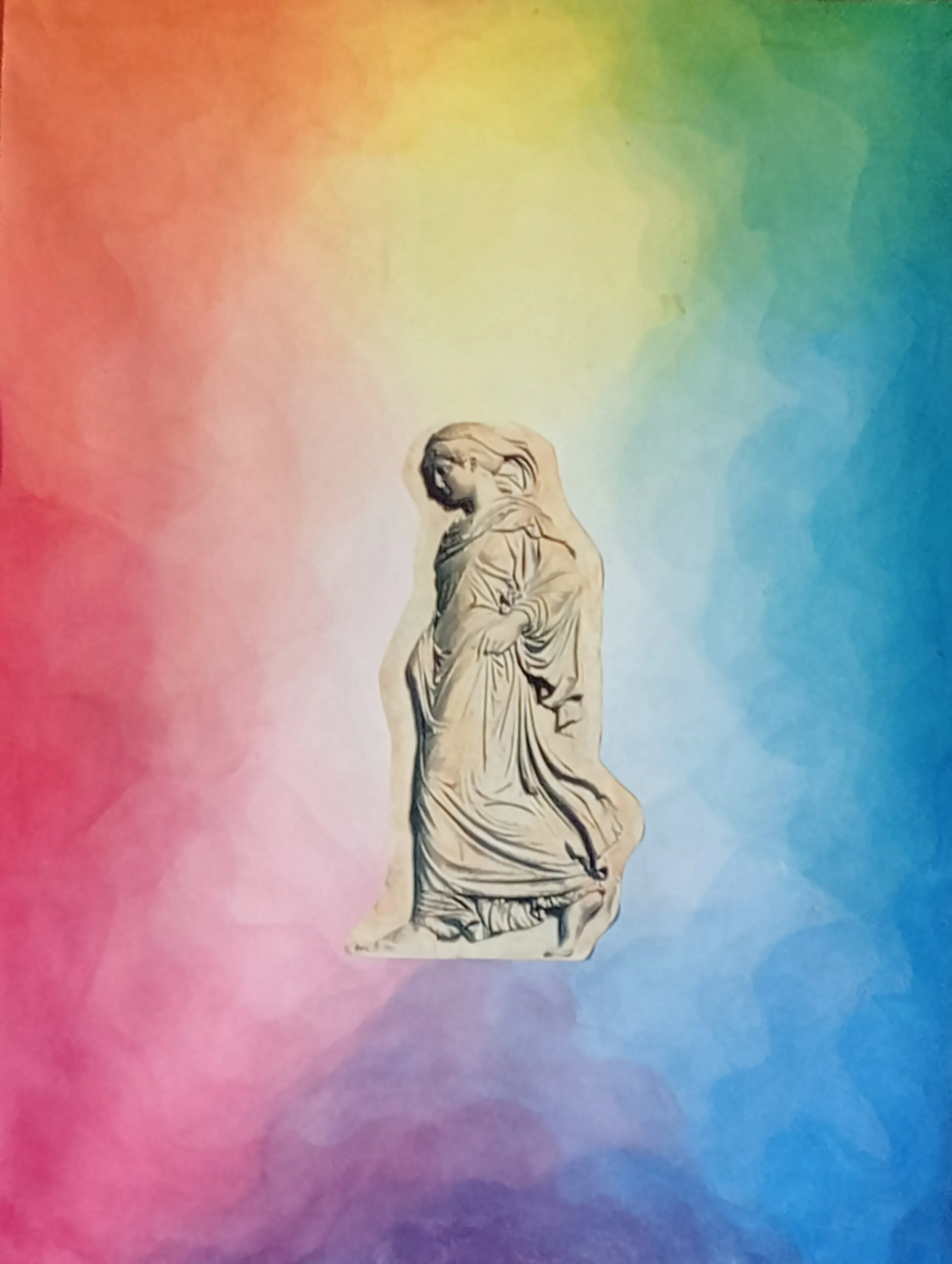 ancient Greek lady with rainbow showing graceful Eurythmy stepping