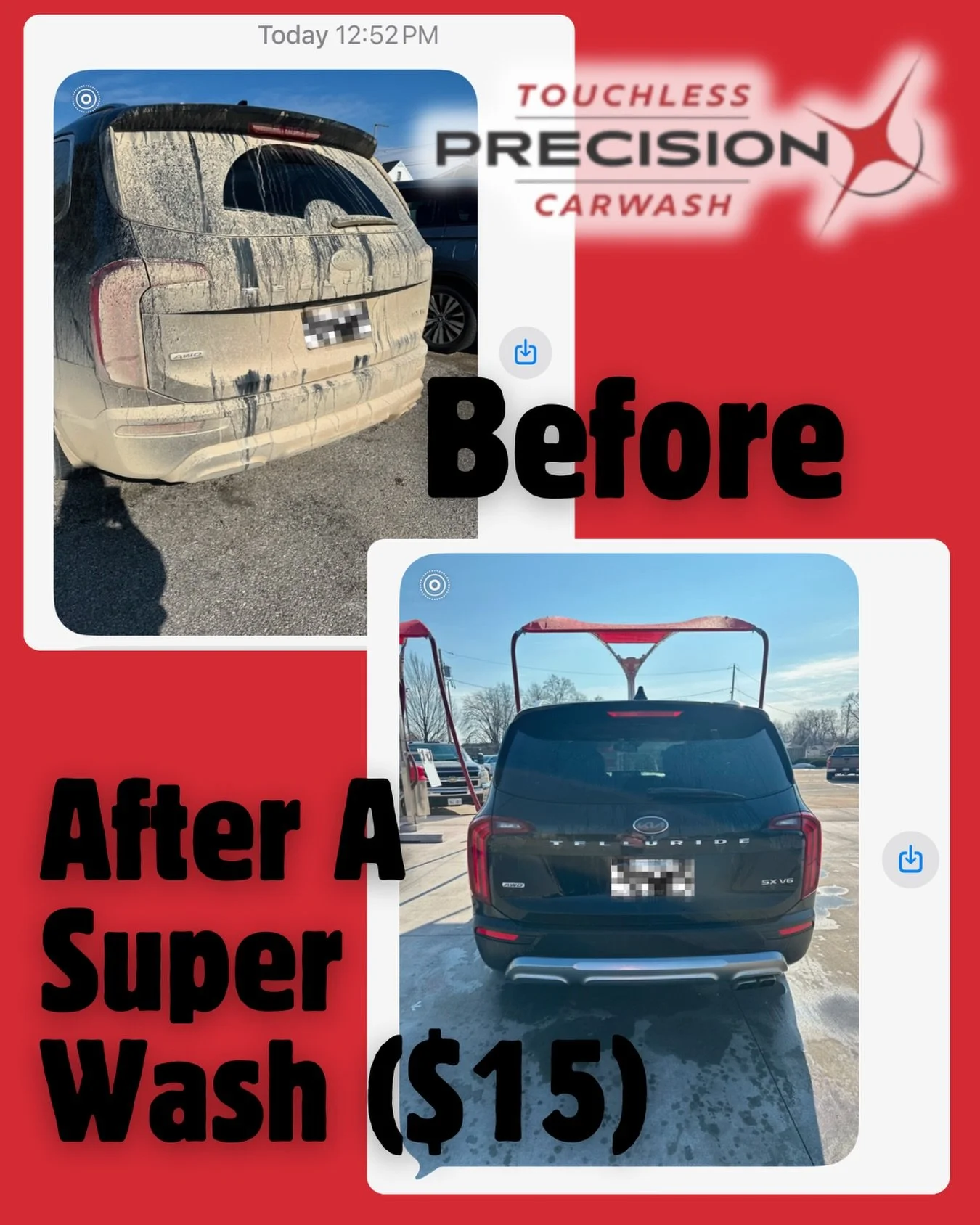 An example of how our middle level wash did last week&mdash;swing by and get all the grime and salt off today! 🚗 🫧 ✨