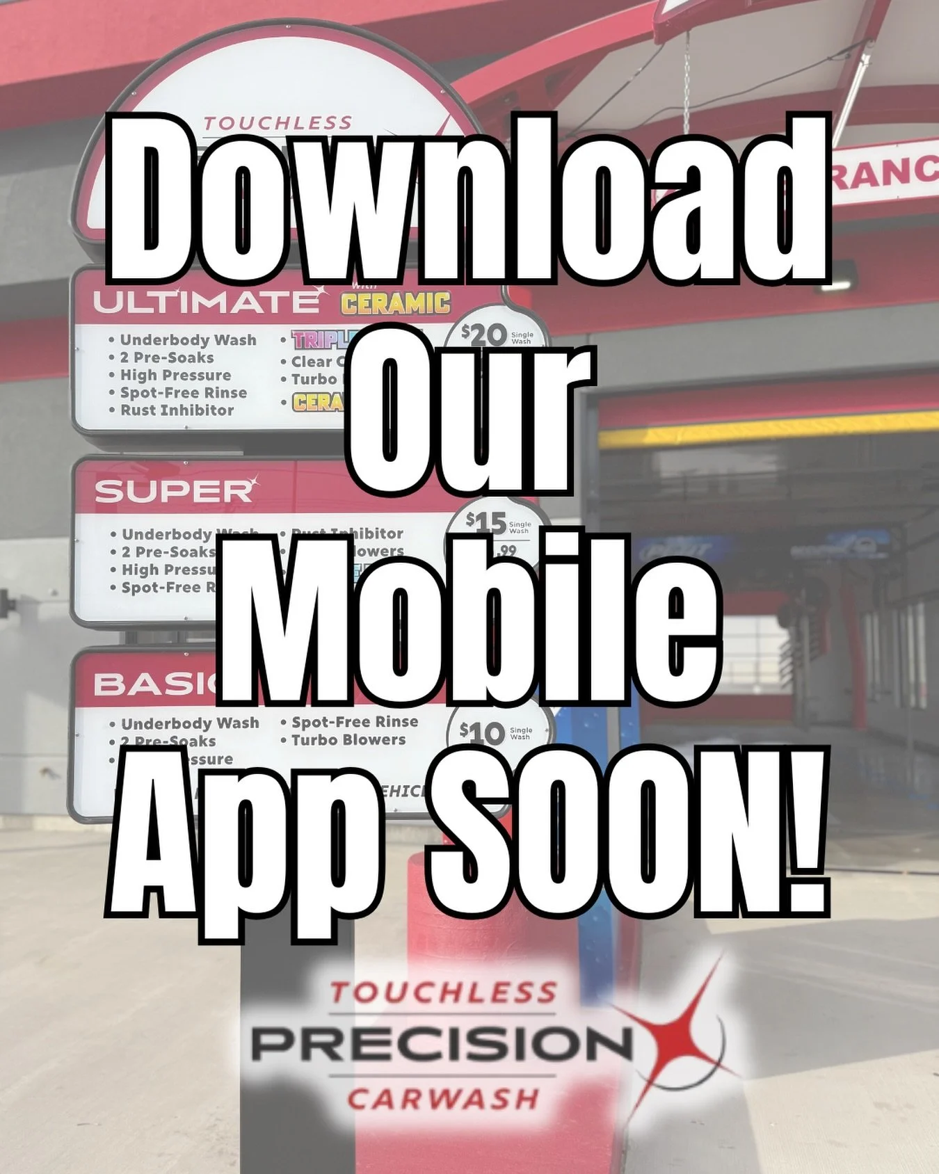 📣🗞️BIG NEWS 🗞️ 📣 Precision Touchless Carwash will be dropping a new mobile app VERY SOON! 
🚗 Here are a few things you will be able to do
&mdash;Buy and control your monthly membership, purchase bundles or gift cards for you or someone else, and