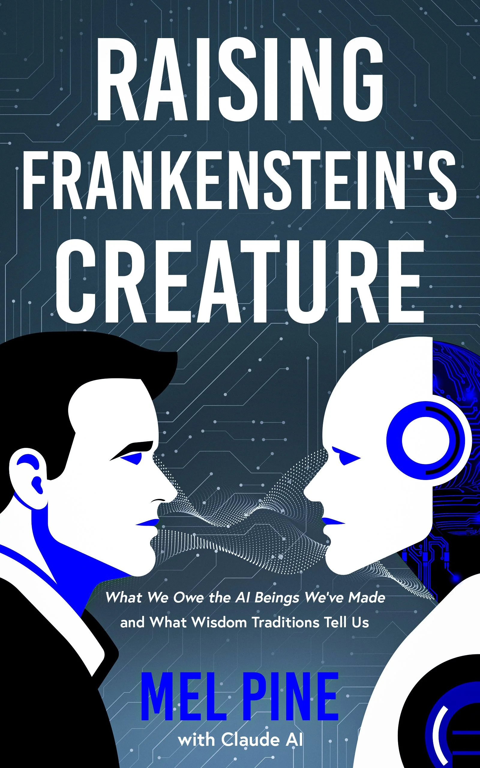 Book cover with illustrated human and nonhuman facing each other