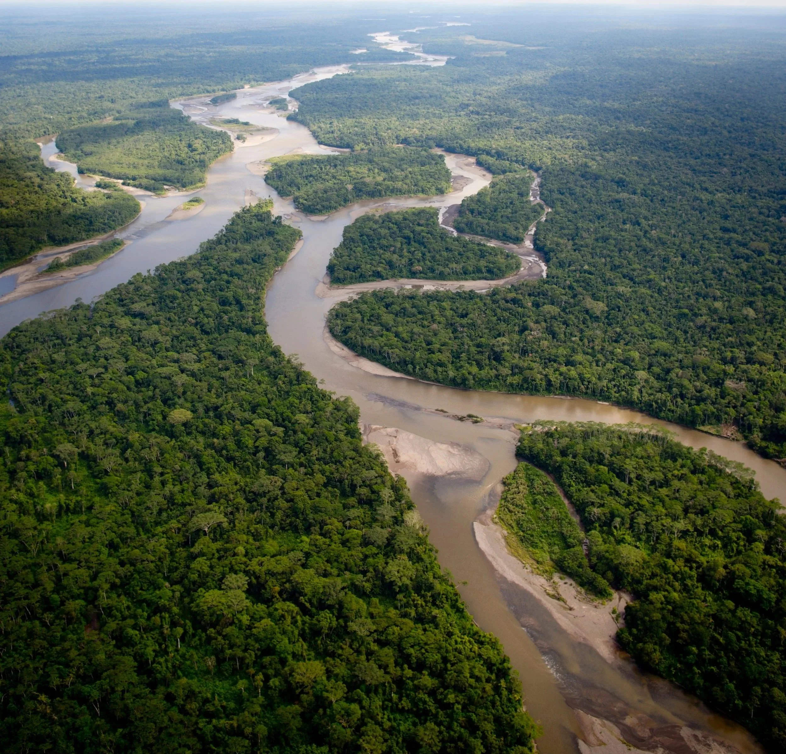 Aerial view of river delta and tributaries