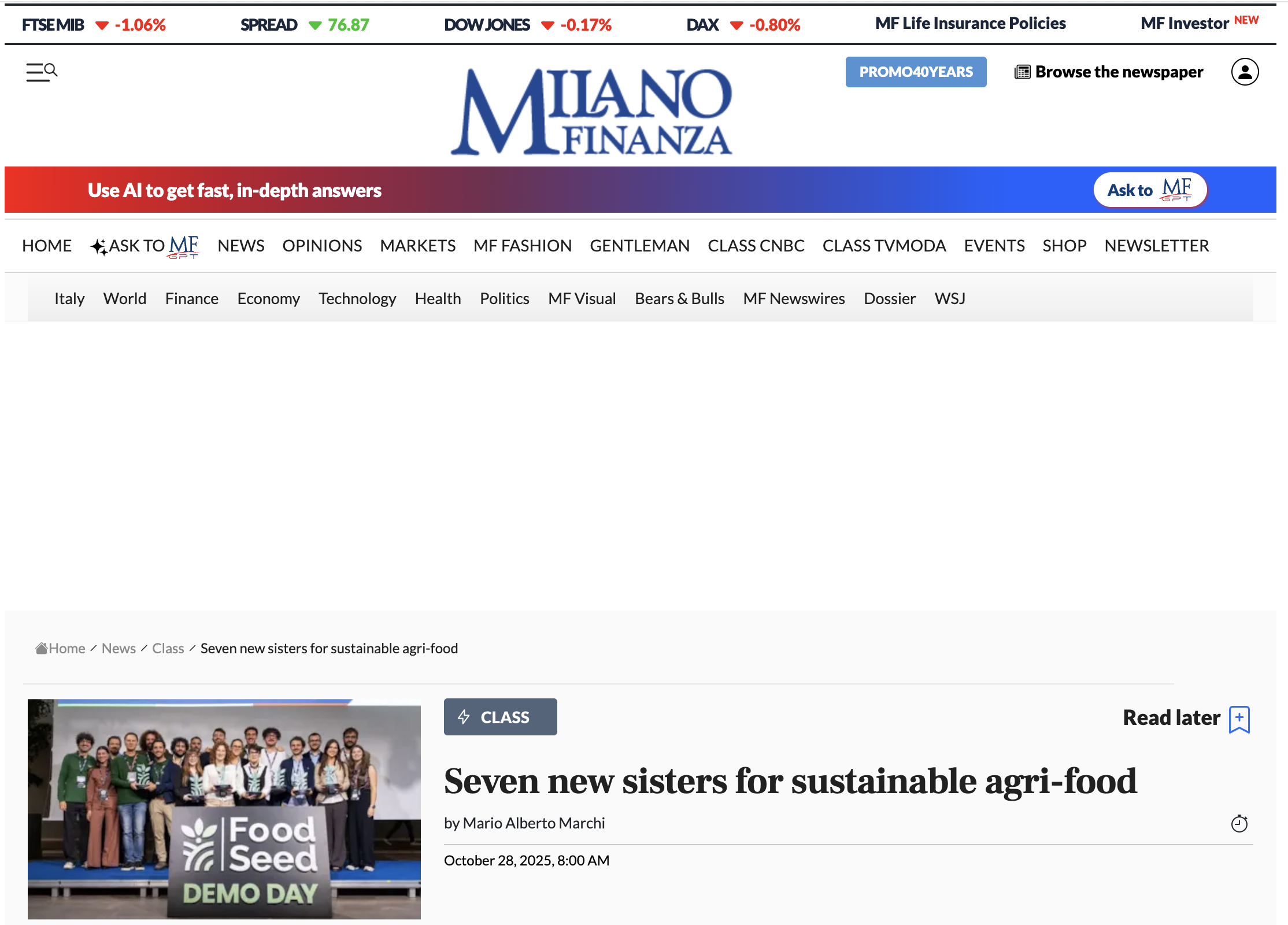 Milano Finanza GreenAnt Article Graphic