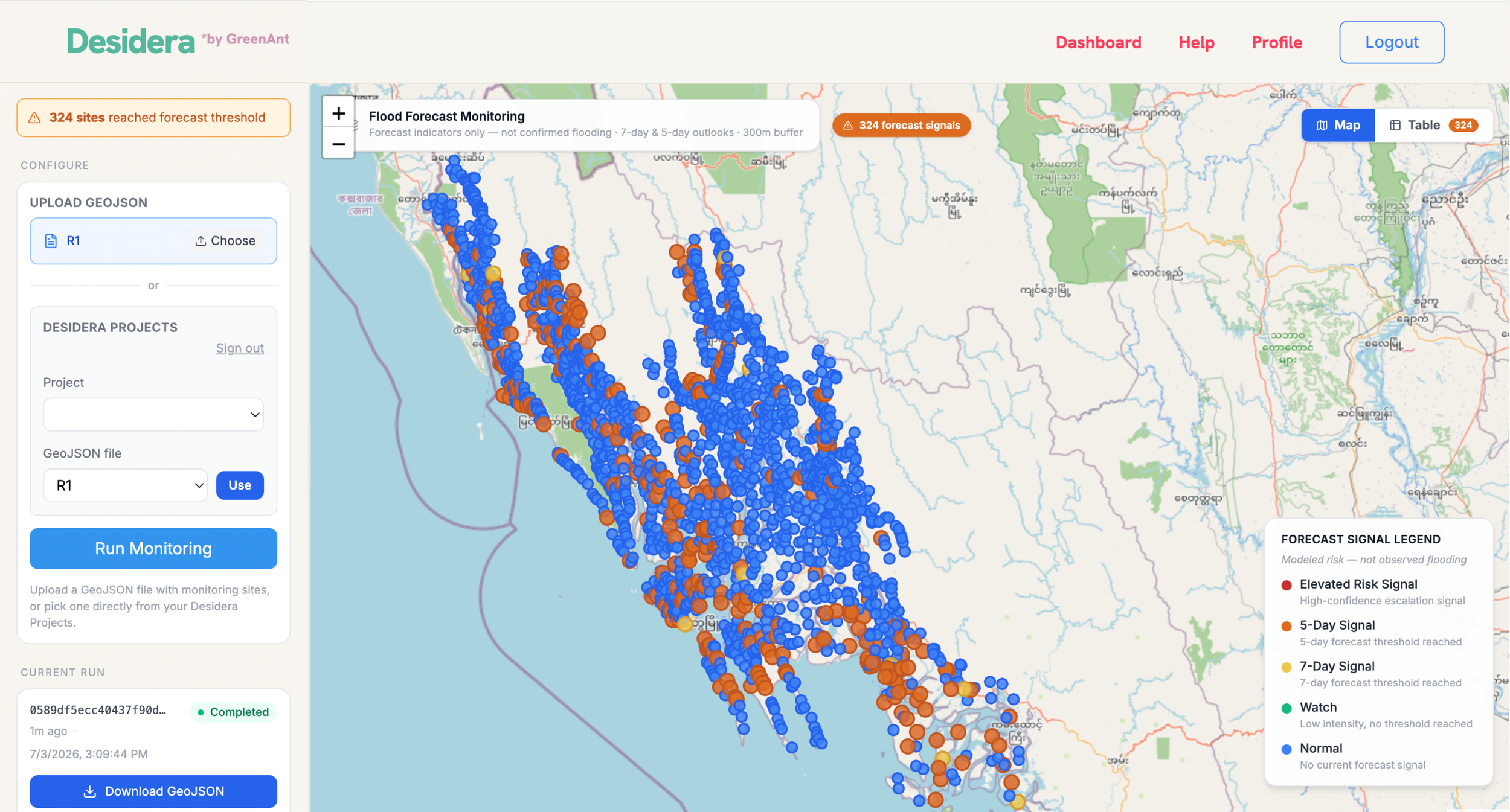 Screen capture of GreenAnt's Desidera climate risk analysis platform