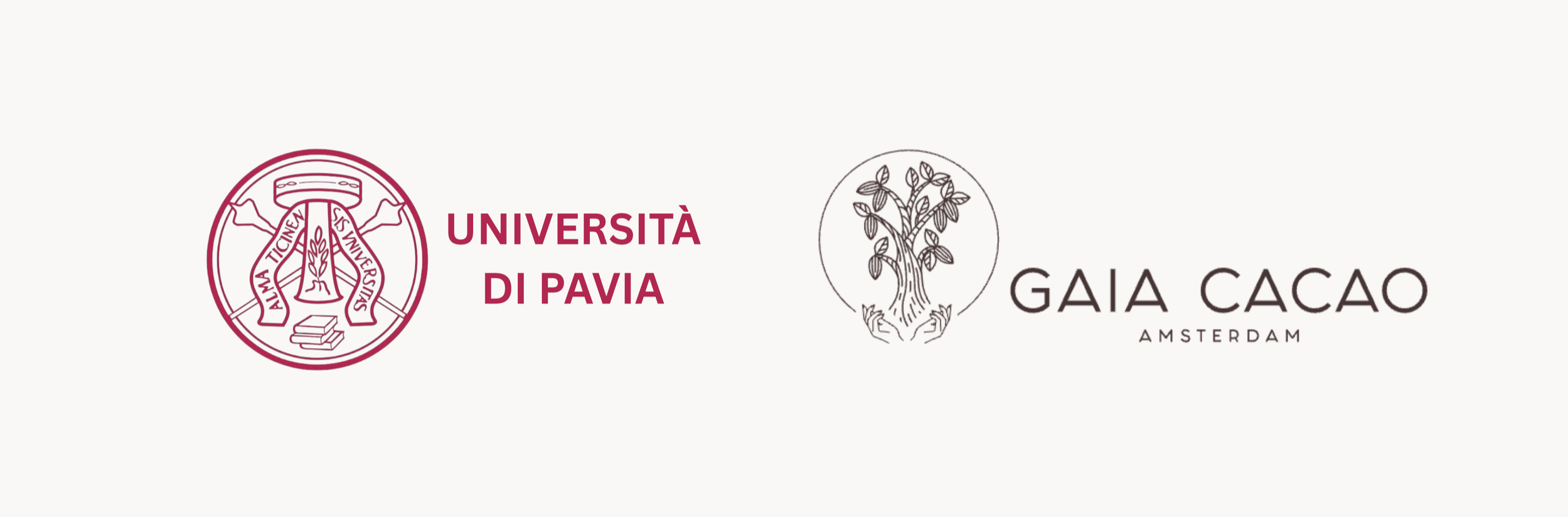 Universita di Pavia and Gaia Cacao partner logos side-by-side