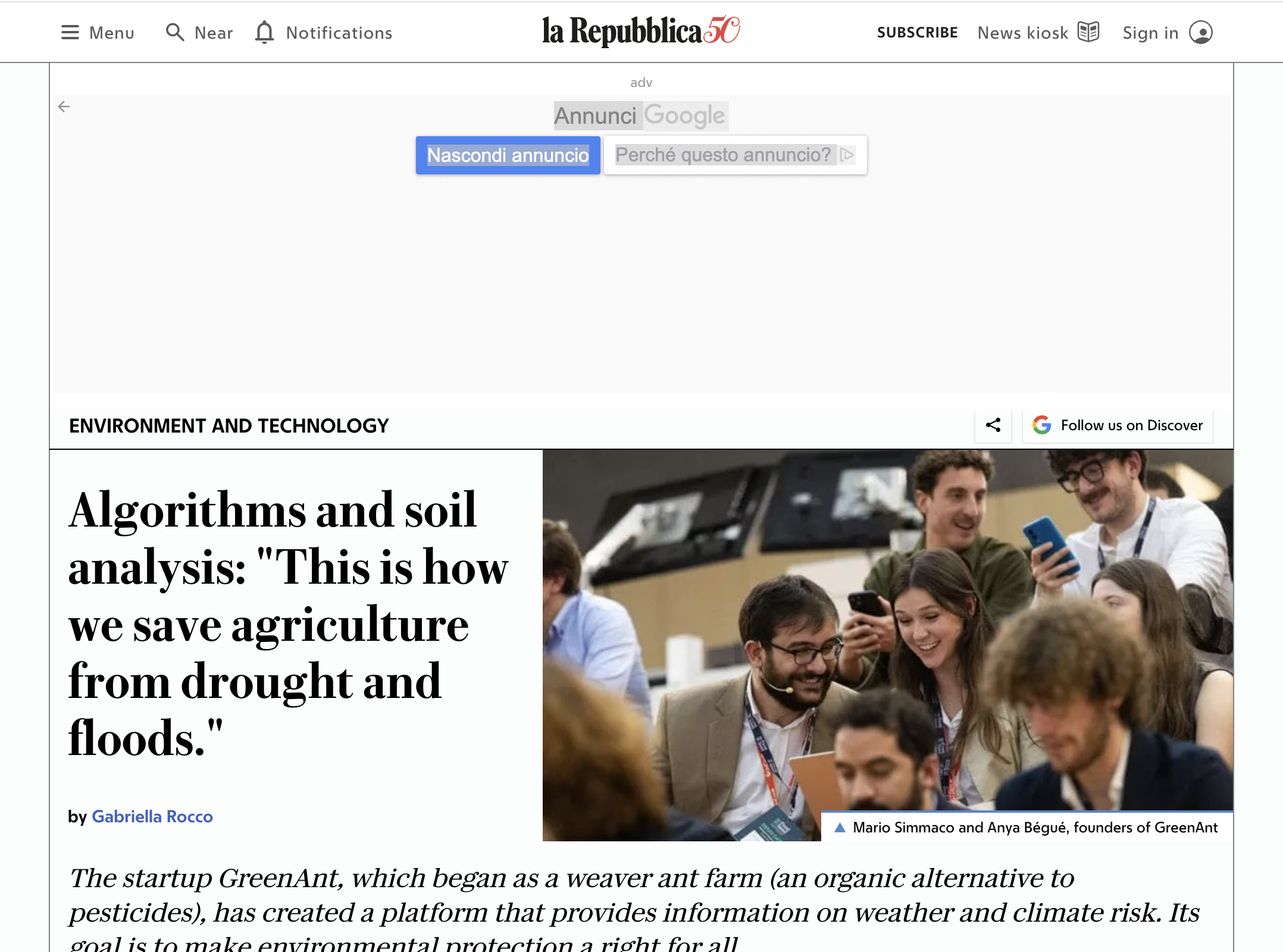 La Repubblica GreenAnt Article Graphic 1