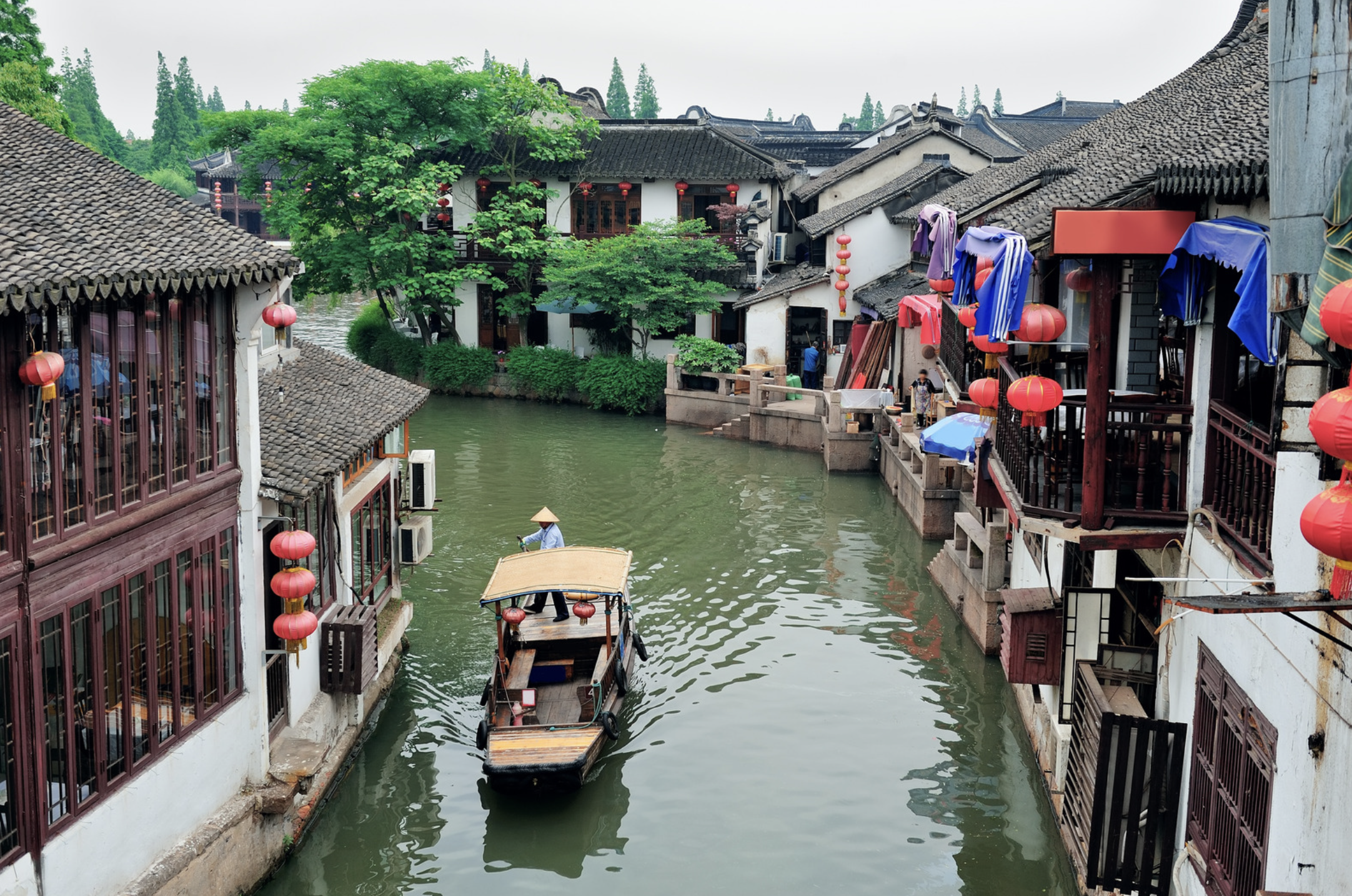 Canal scene in Zhujiajiao Ancient Water Town in Qingpu District, China