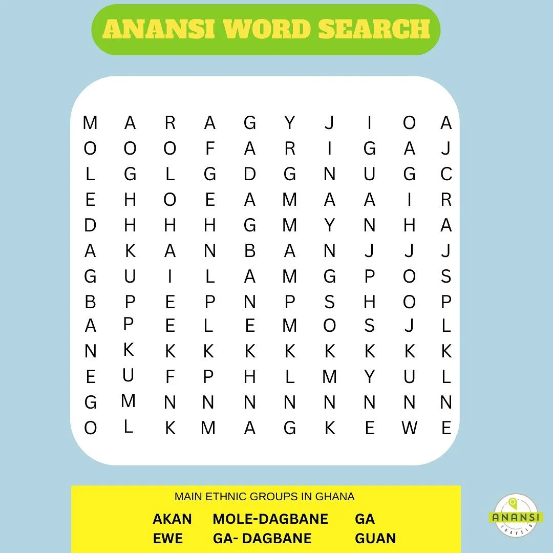 Hidden in the word search are the 6 main ethnic groups in Ghana! How many can you spot?