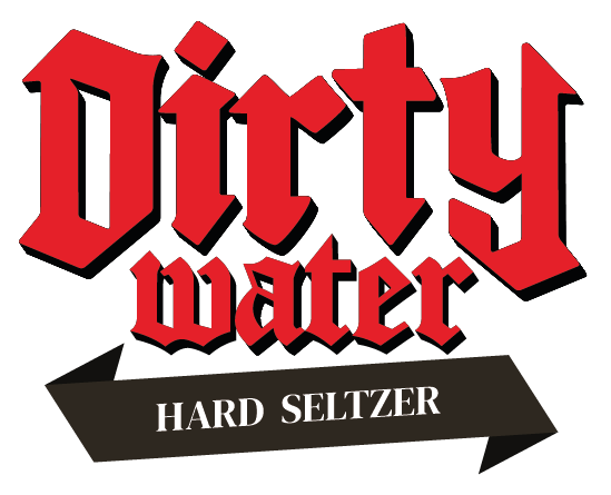 A logo for Dirty Water Hard Seltzer with red and black text.