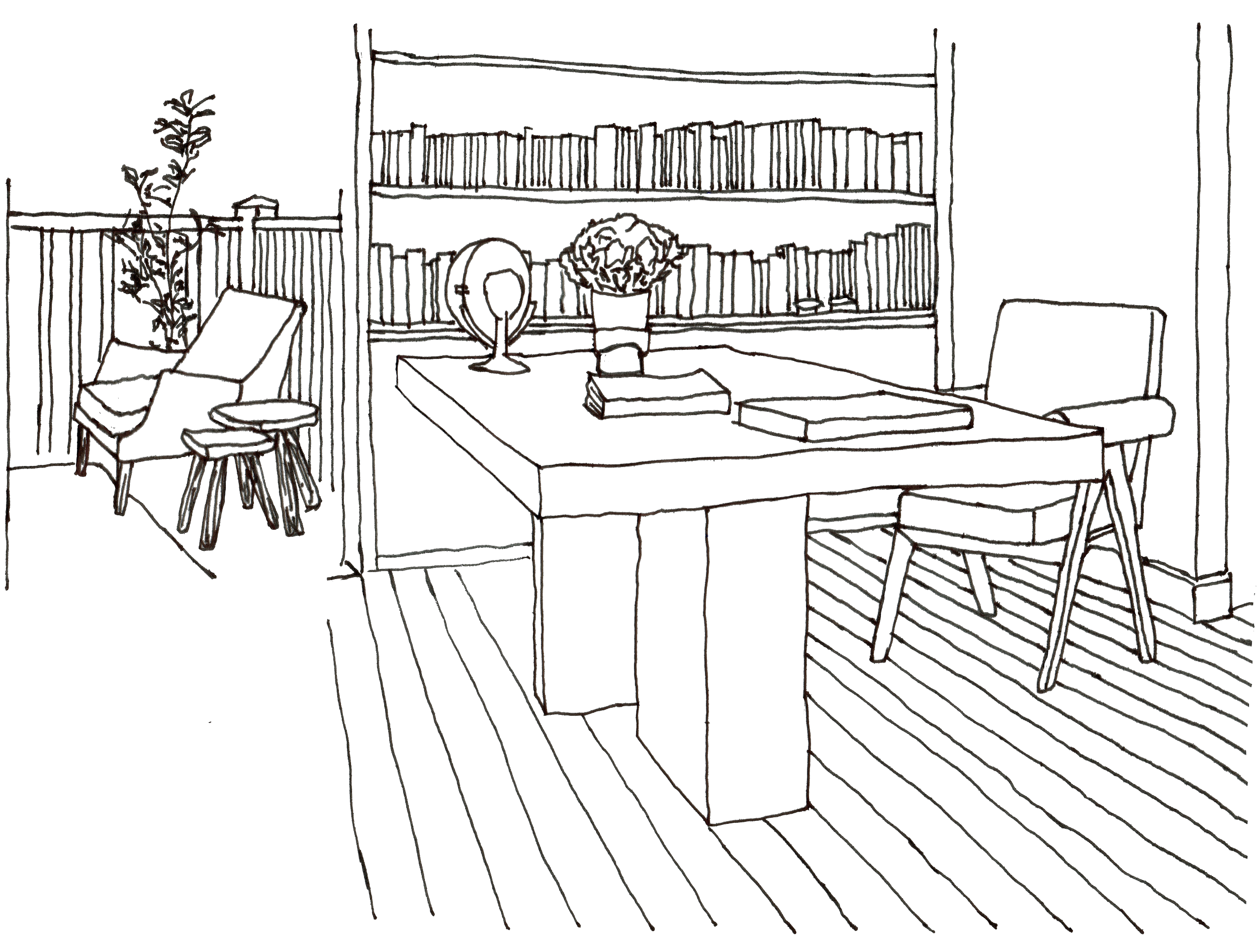 Sketch representing potential layout of a home office space