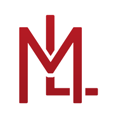 A red logo with stylized initials 'M' and 'L' intertwined, and a small dot below the design.