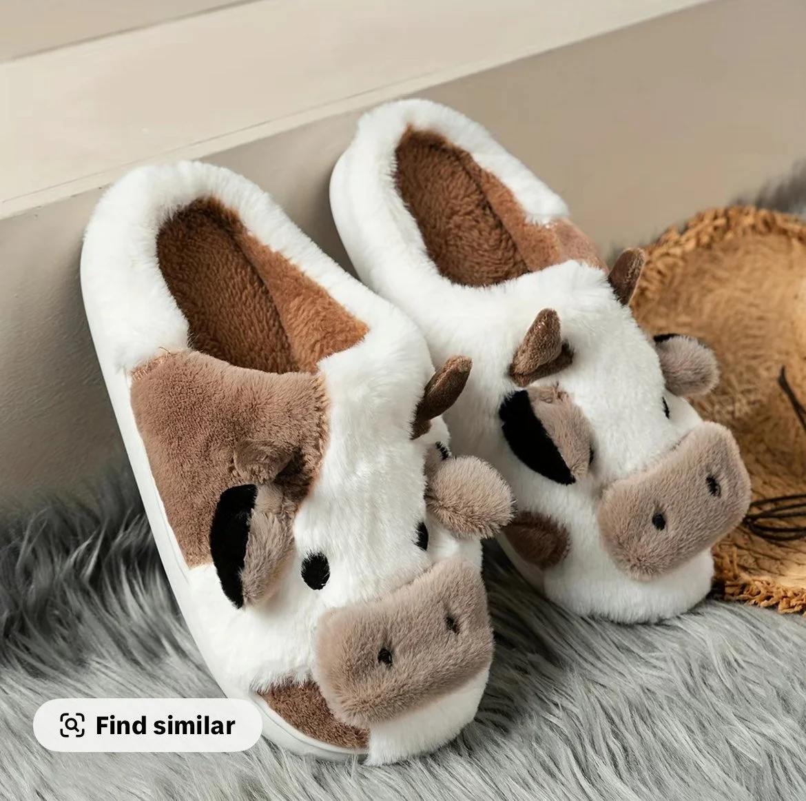 Women's Fuzzy Cow Cotton Slippers For Indoor/Outdoor Warmth.