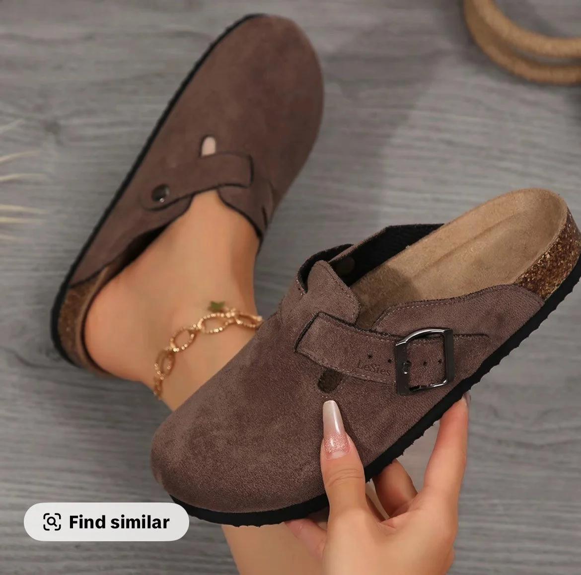 Women's Comfortable Slippers Suede Leather Cork Footbed.