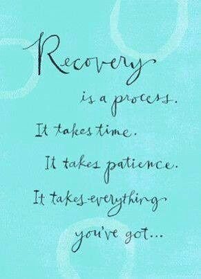 Handwritten text on a blue background with motivational message about recovery.