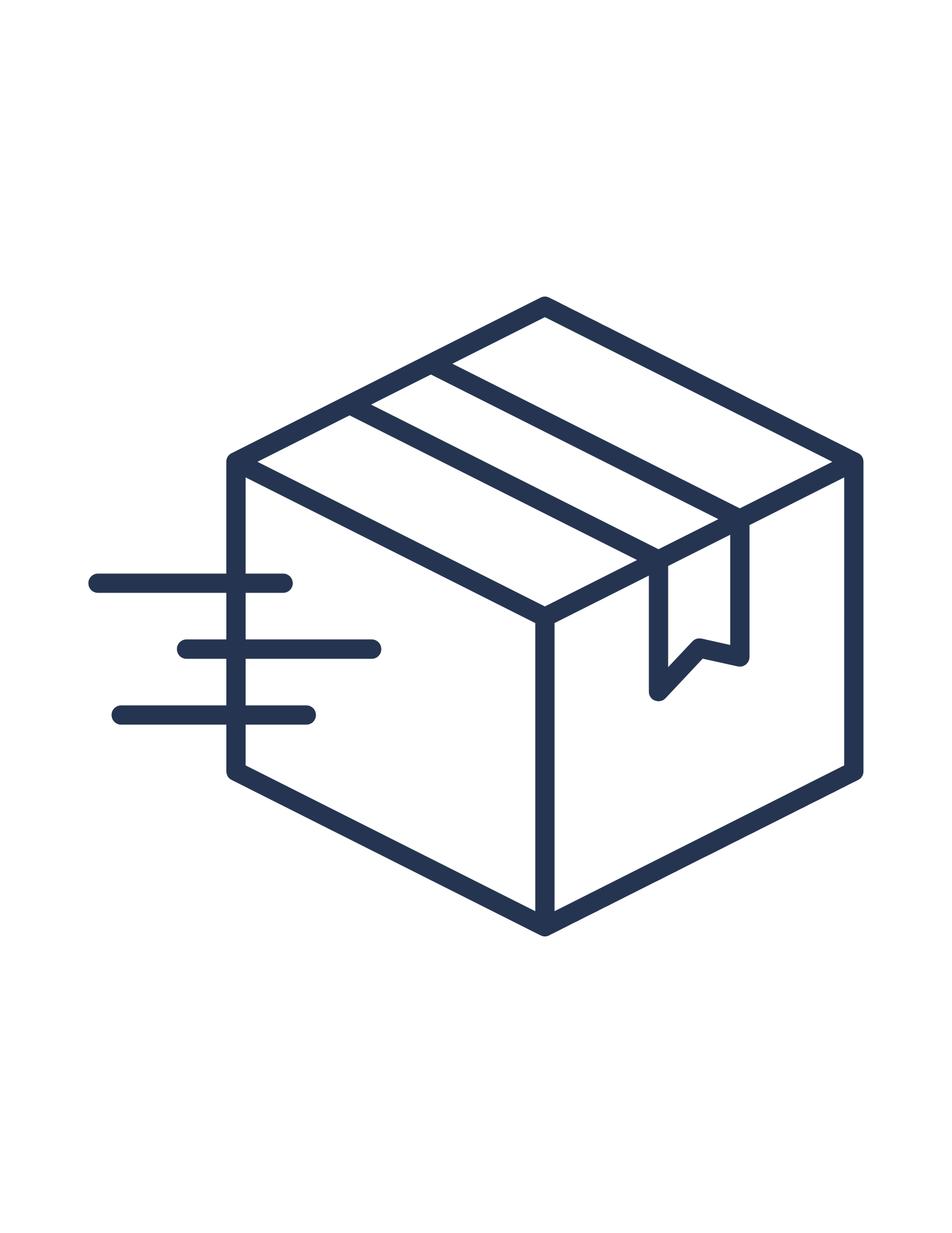 Icon of a fast-moving package with a barcode on it.