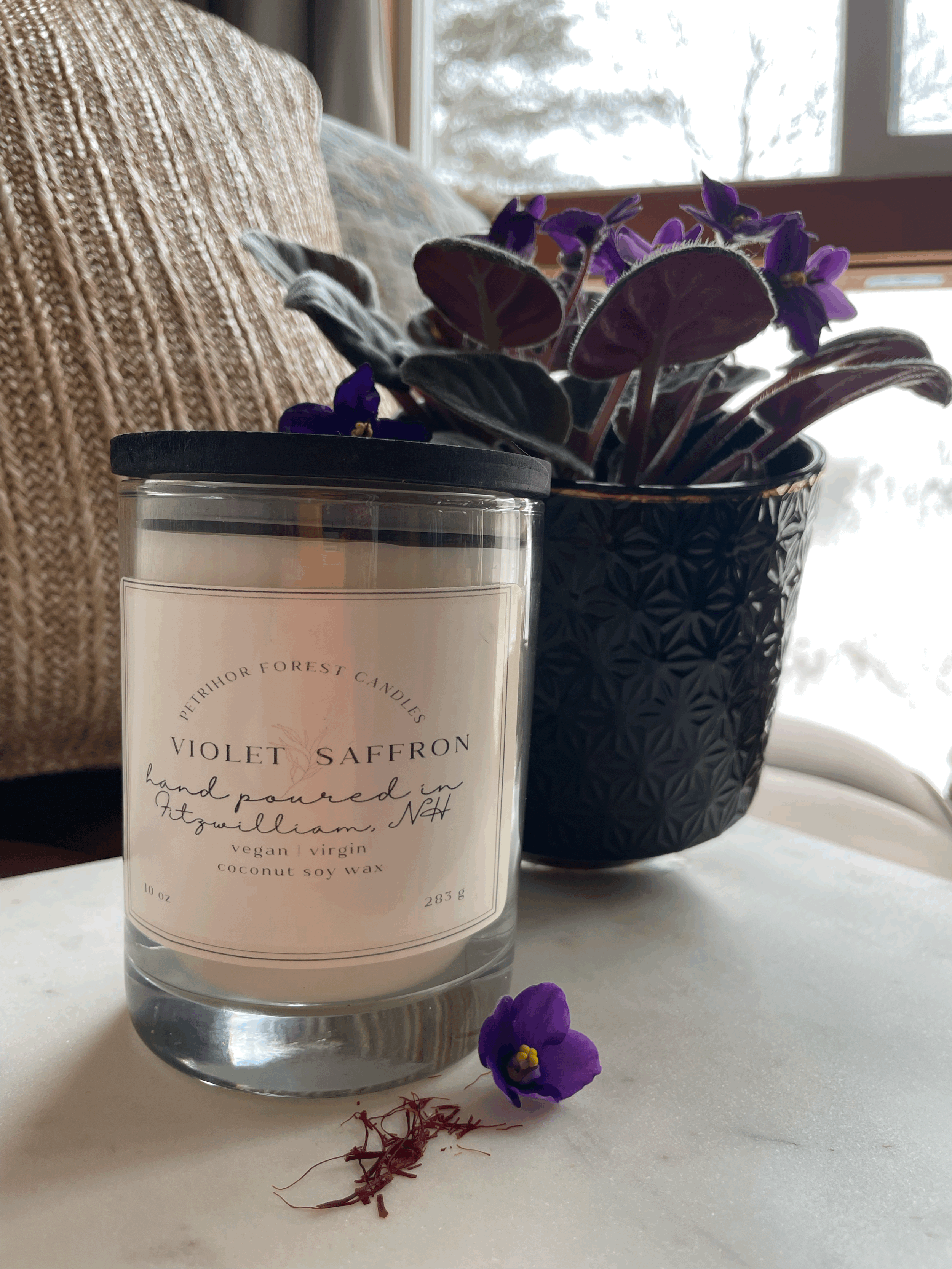Violet & Saffron Candle in Reusable Rocks Glass