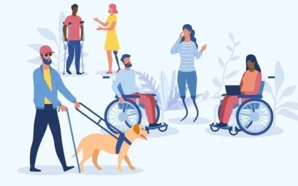 people with different disabilities socialize in the park.