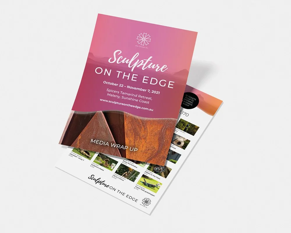 Brochure and media booklet for the Sculpture on the Edge event held at Spicers Tamarind Retreat in Maleny, Sunshine Coast from October 22 to November 7, 2021.