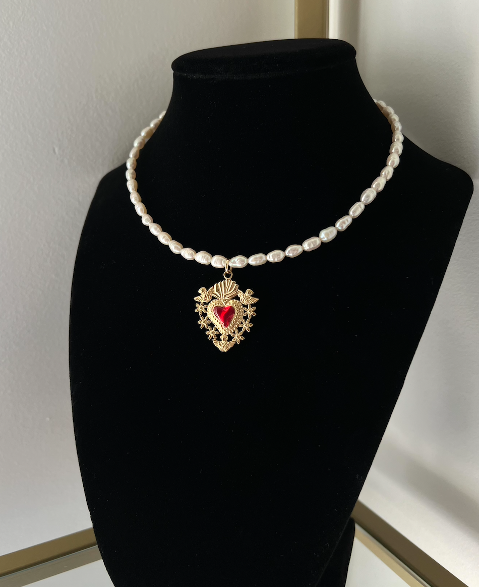 Sacred Heart Pearl Necklace