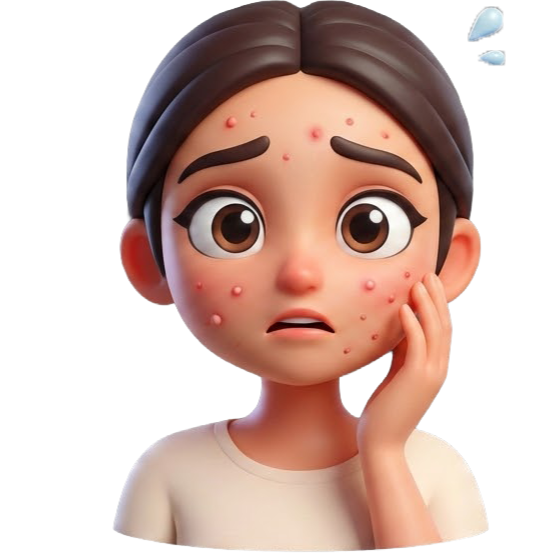 female has Acne , Pimples, dark spots, acne marks, acne scars