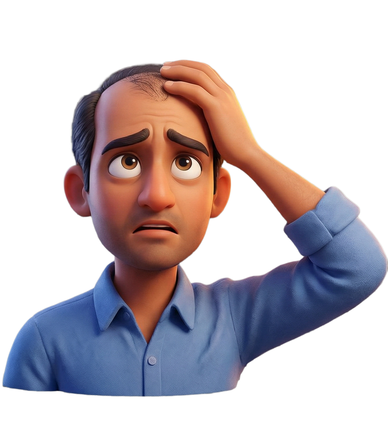 a man worries about his baldness, hair loss, hair thinning, want solution for hair regrowth