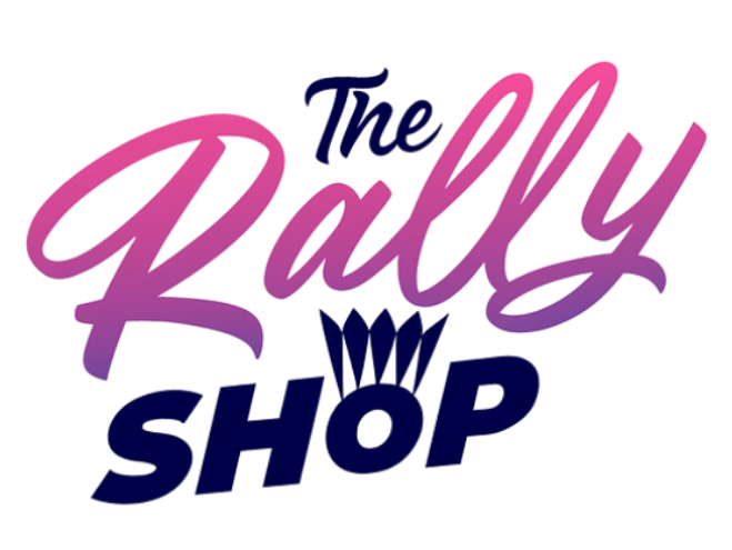 Neon sign reading 'The Rally Shop' with pink and purple lettering.