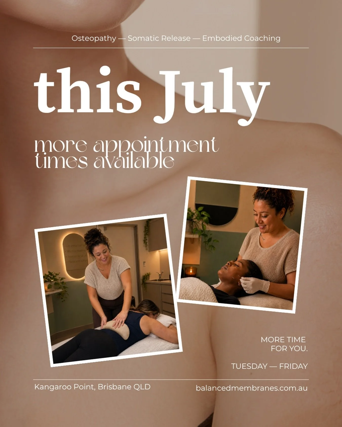 In July, I&rsquo;m leaving my consulting role and returning to full-time clinical practice &mdash; on my own terms, under my own roof.

It has taken me a long time to bet on myself this completely. To trust that the work I do &mdash; the slow, carefu