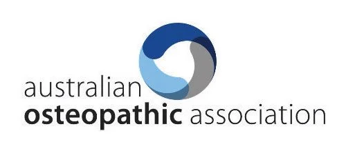 Logo of the Australian Osteopathic Association featuring a circular design and text.