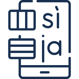 Illustration of a smartphone with overlaid Spanish words 'sí', 'no', and 'sí' indicating options or choices.