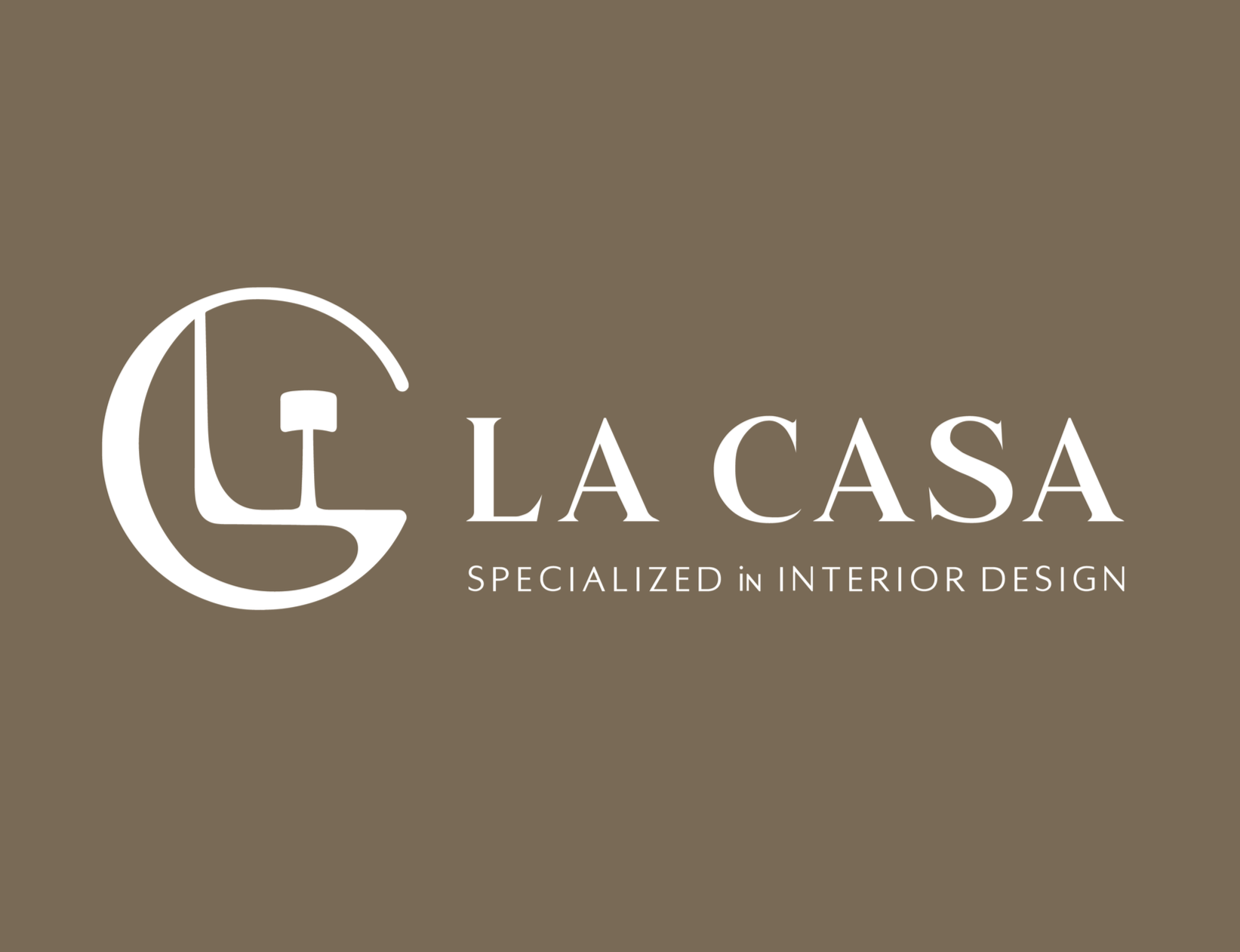Logo of La Casa, an interior design company, featuring a stylized 'L' and 'C' in a circle, with the text 'La Casa' and 'Specialized in Interior Design' on a brown background.