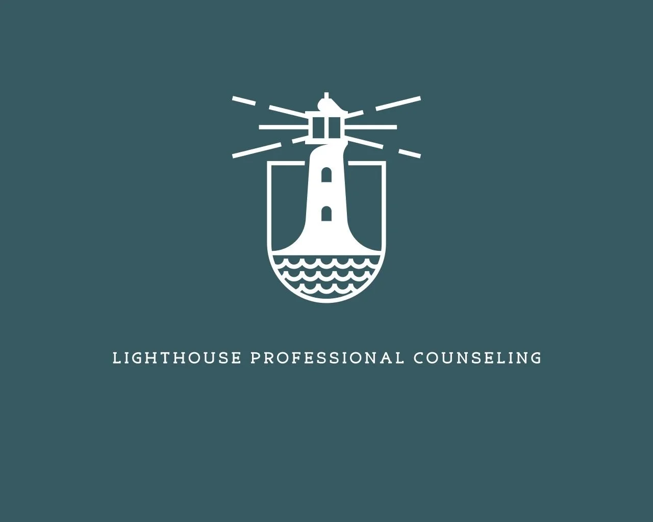 Logo of a lighthouse with rays of light, positioned above a wavy water design, with the text "Lighthouse Professional Counseling" below.