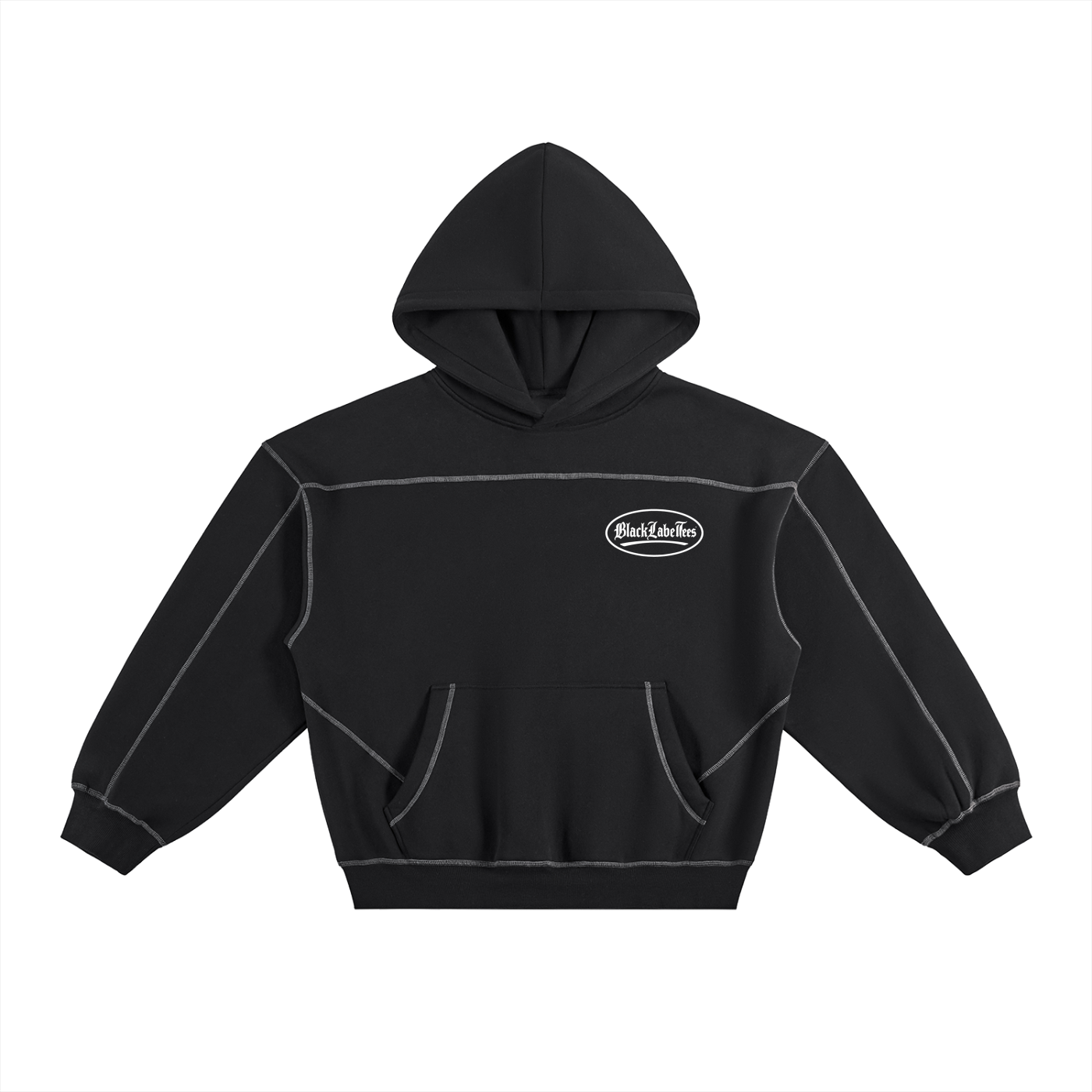Contrast-Stitched Boxy Fleece Hoodie