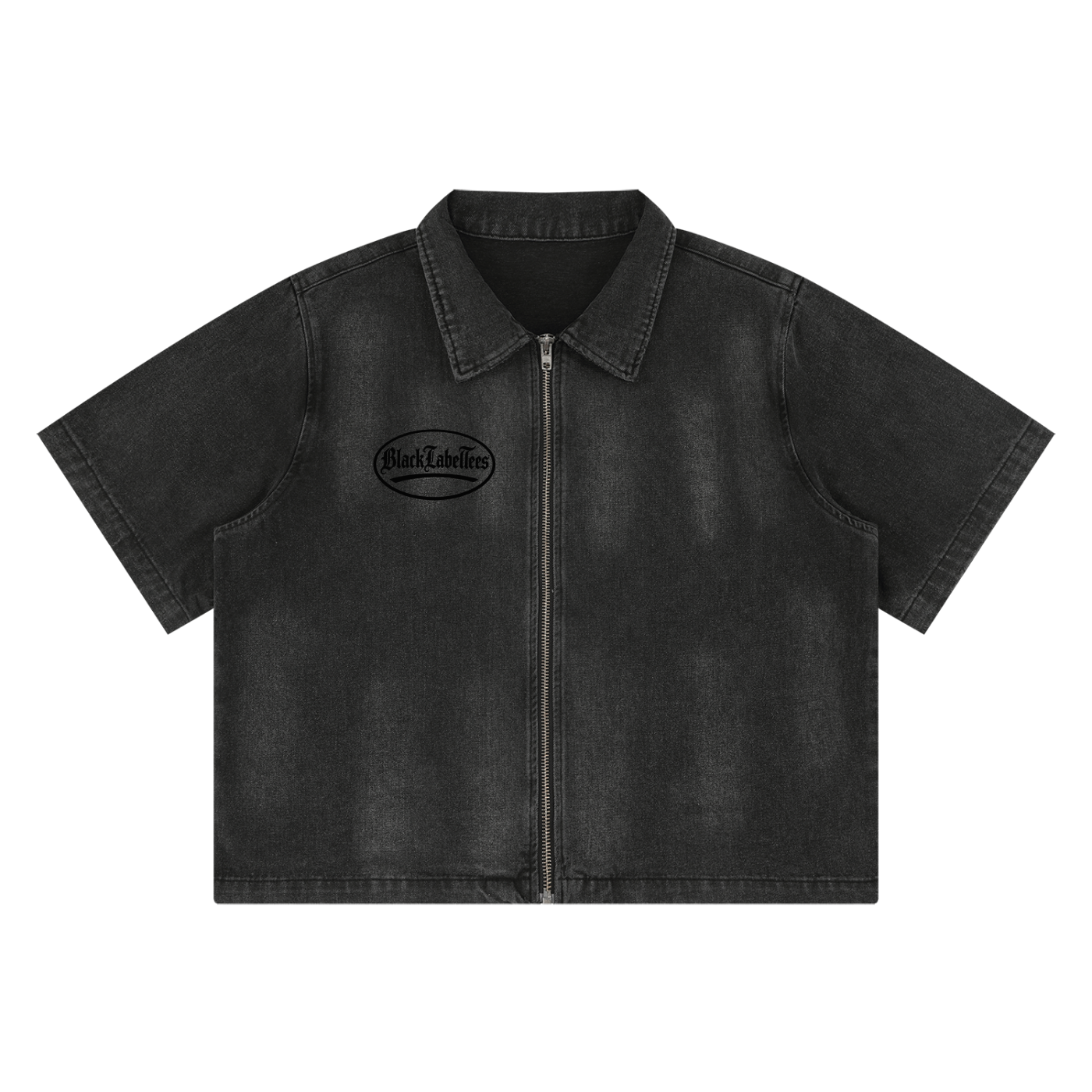 Vintage Washed Blacklabeltees Full-Zip Denim Shirt
