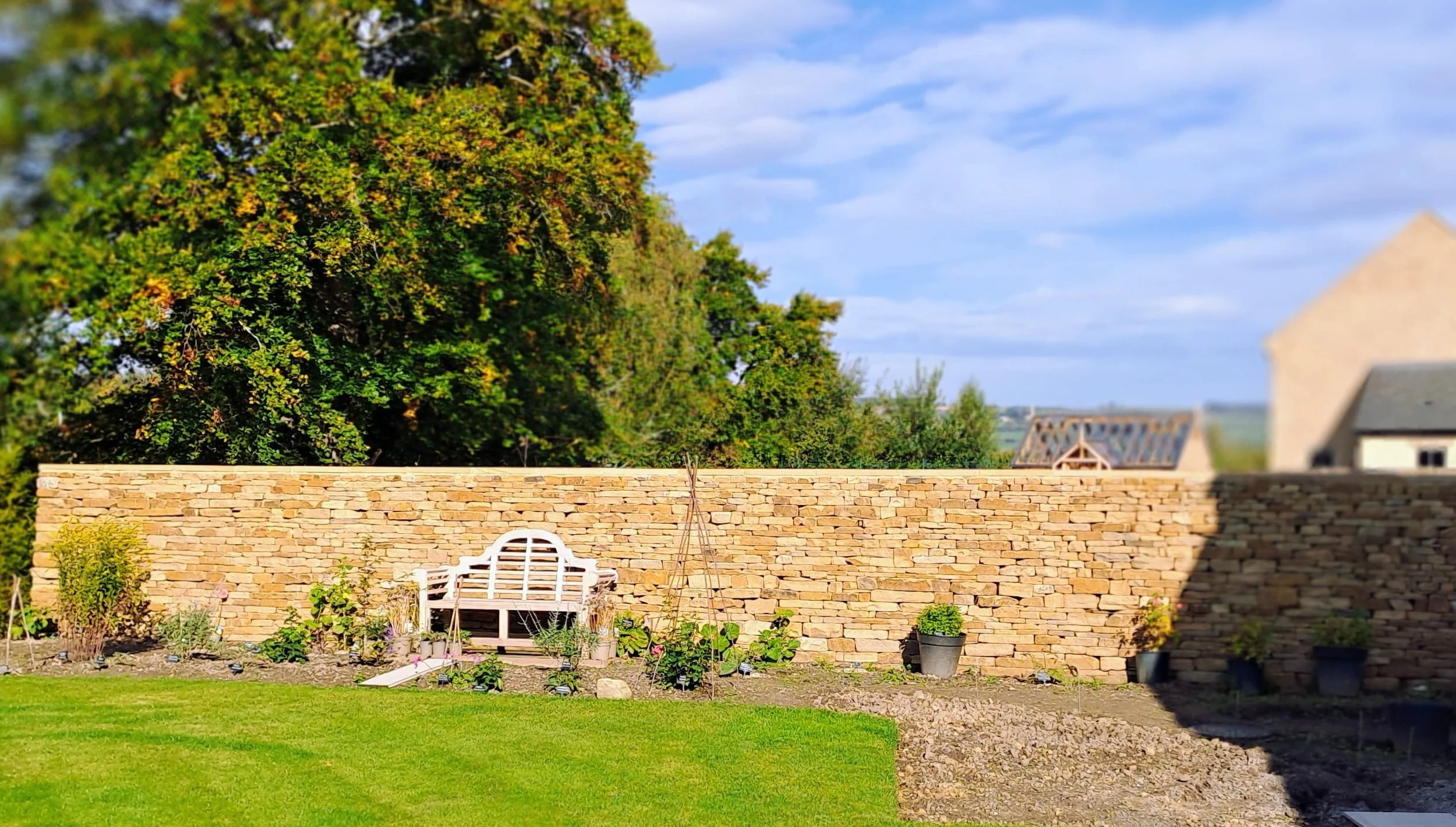 Ornamental dry stone garden wall, Dilston, Northumberland