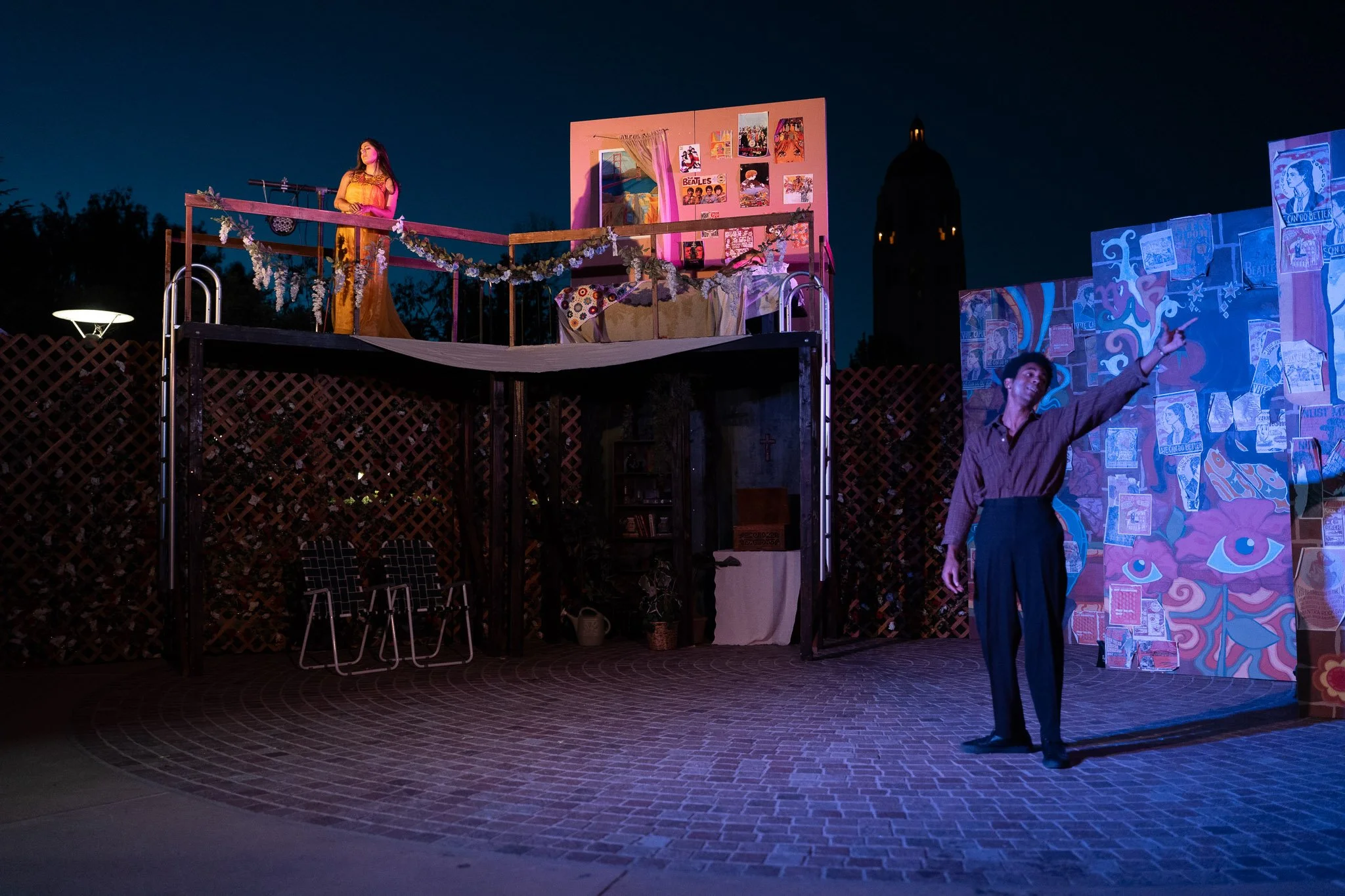 Iyanu Olukotun as Romeo in a scene with Juliet in Romeo and Juliet, photographed by Frank Chen