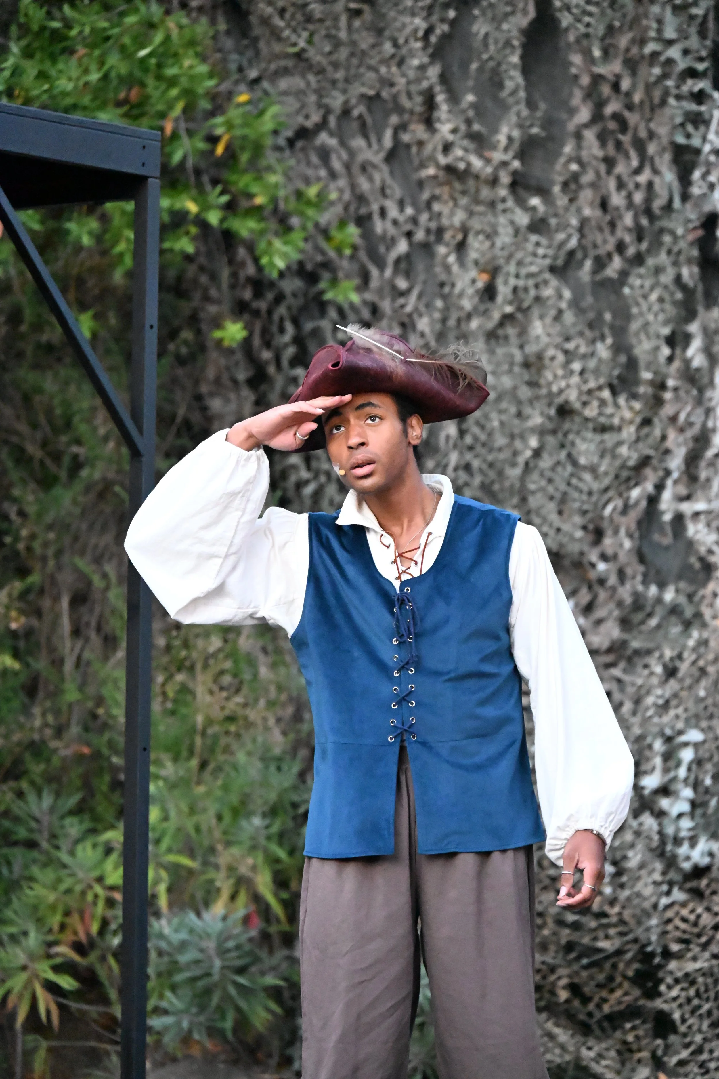 Iyanu Olukotun performing as a Mariner during the storm scene in The Tempest at Marin Shakespeare Company, photographed by Jay Yamada