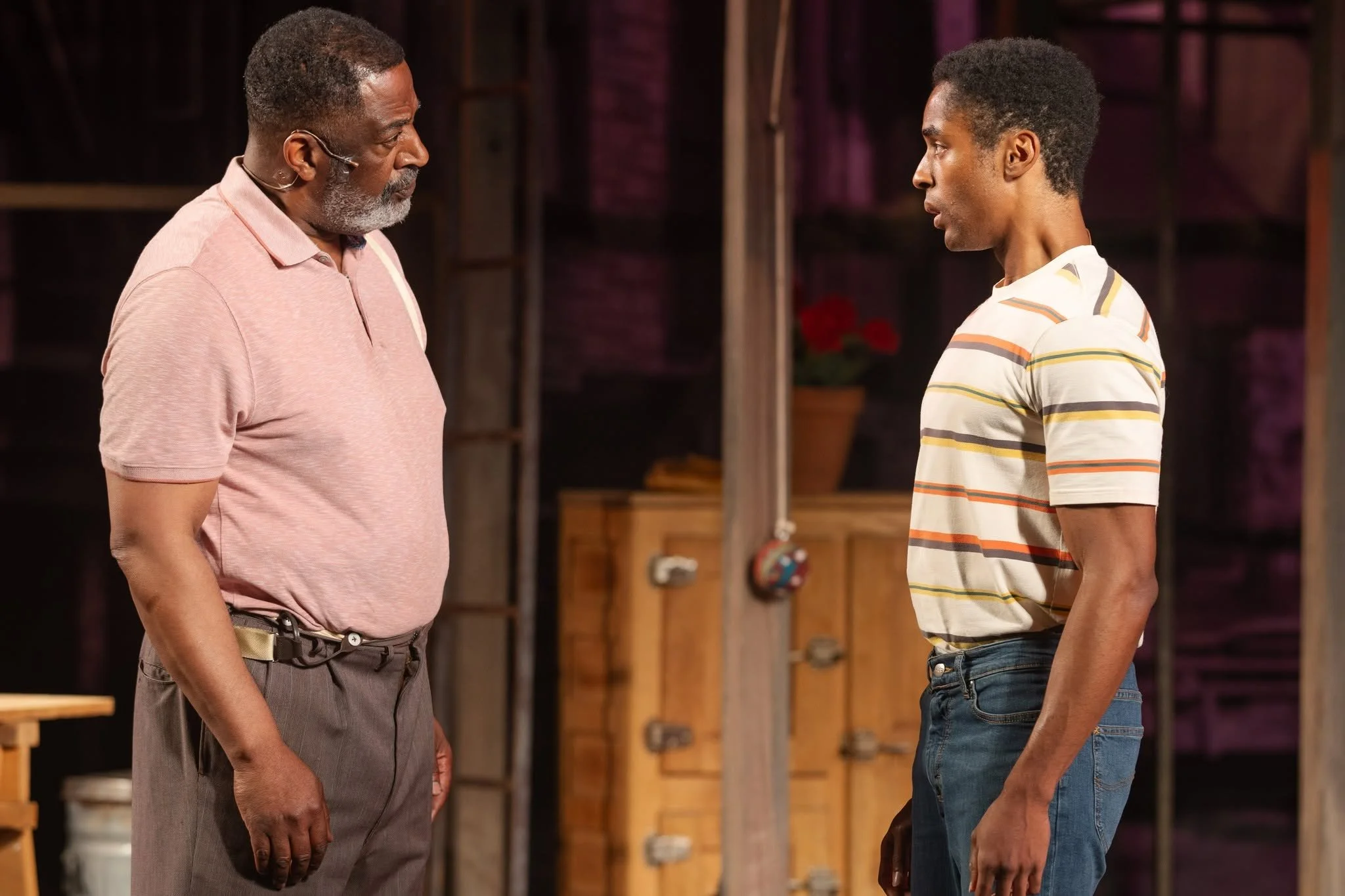 Derrick Lee Weeden as Troy with Iyanu Olukotun as Cory in Fences, photographed by Davis Banta