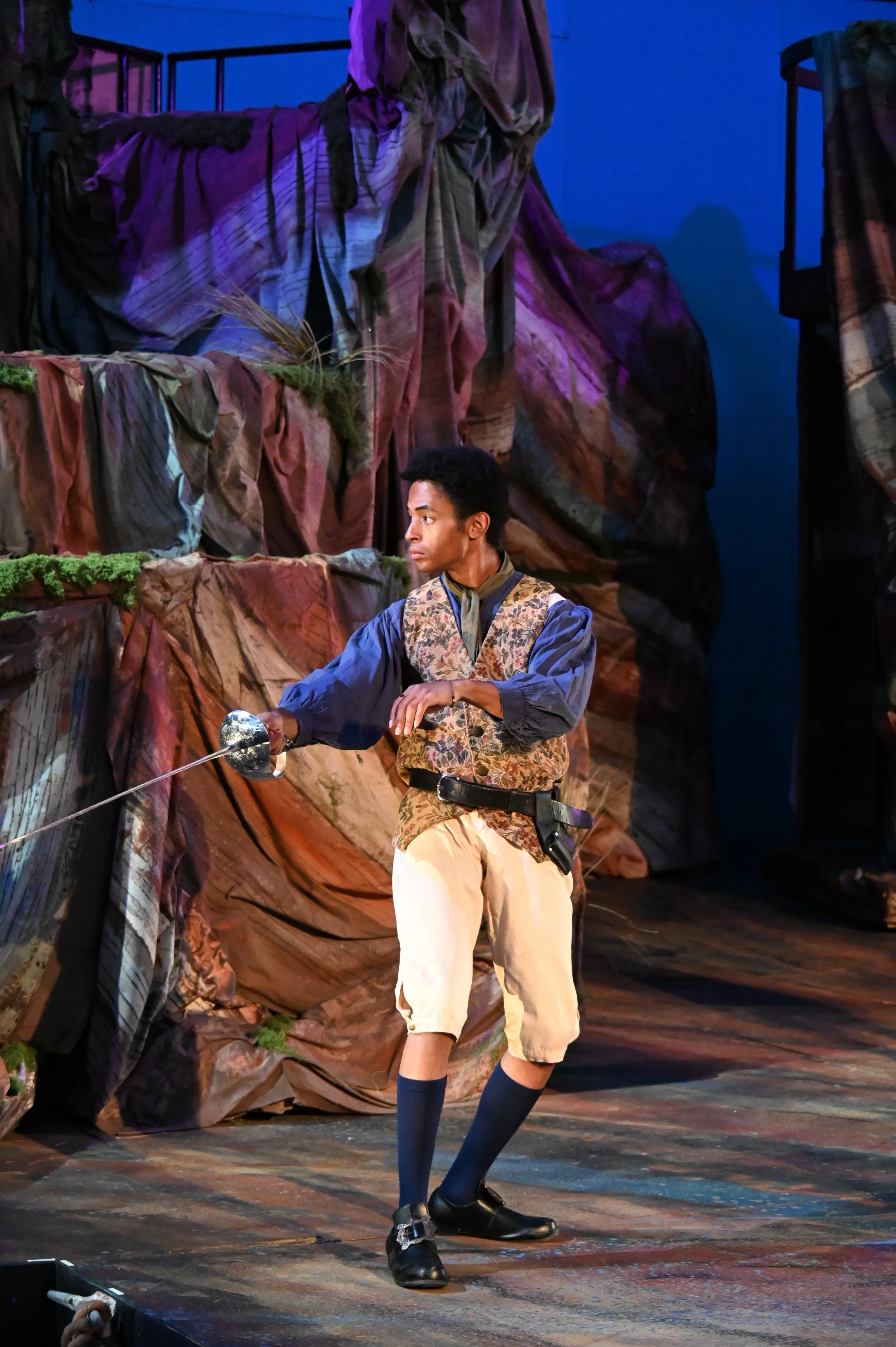Iyanu Olukotun performing as Adrian in The Tempest onstage at Marin Shakespeare Company, photographed by Jay Yamada