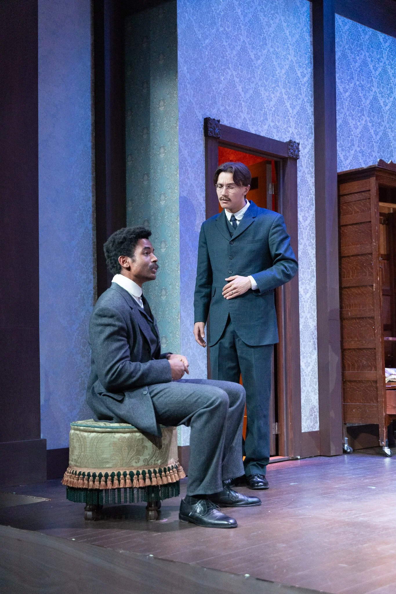 Iyanu Olukotun as Tuzenbach in a scene with Kulygin in Three Sisters, photographed by Frank Chen