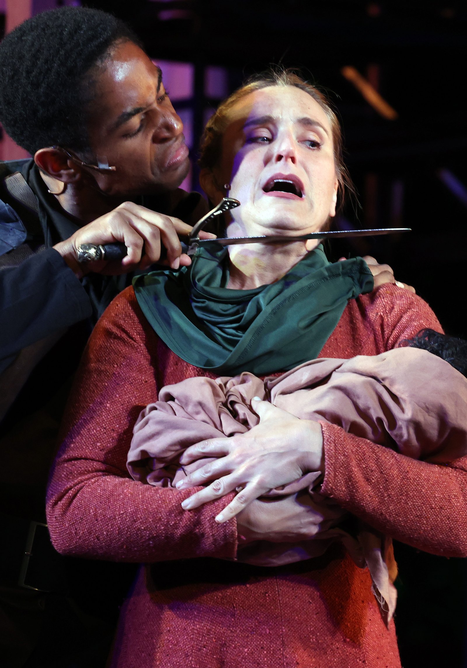 Iyanu Olukotun as Second Murderer with Charlotte Boyce Munson as Lady Macduff in Macbeth, photographed by Shmuel Thaler