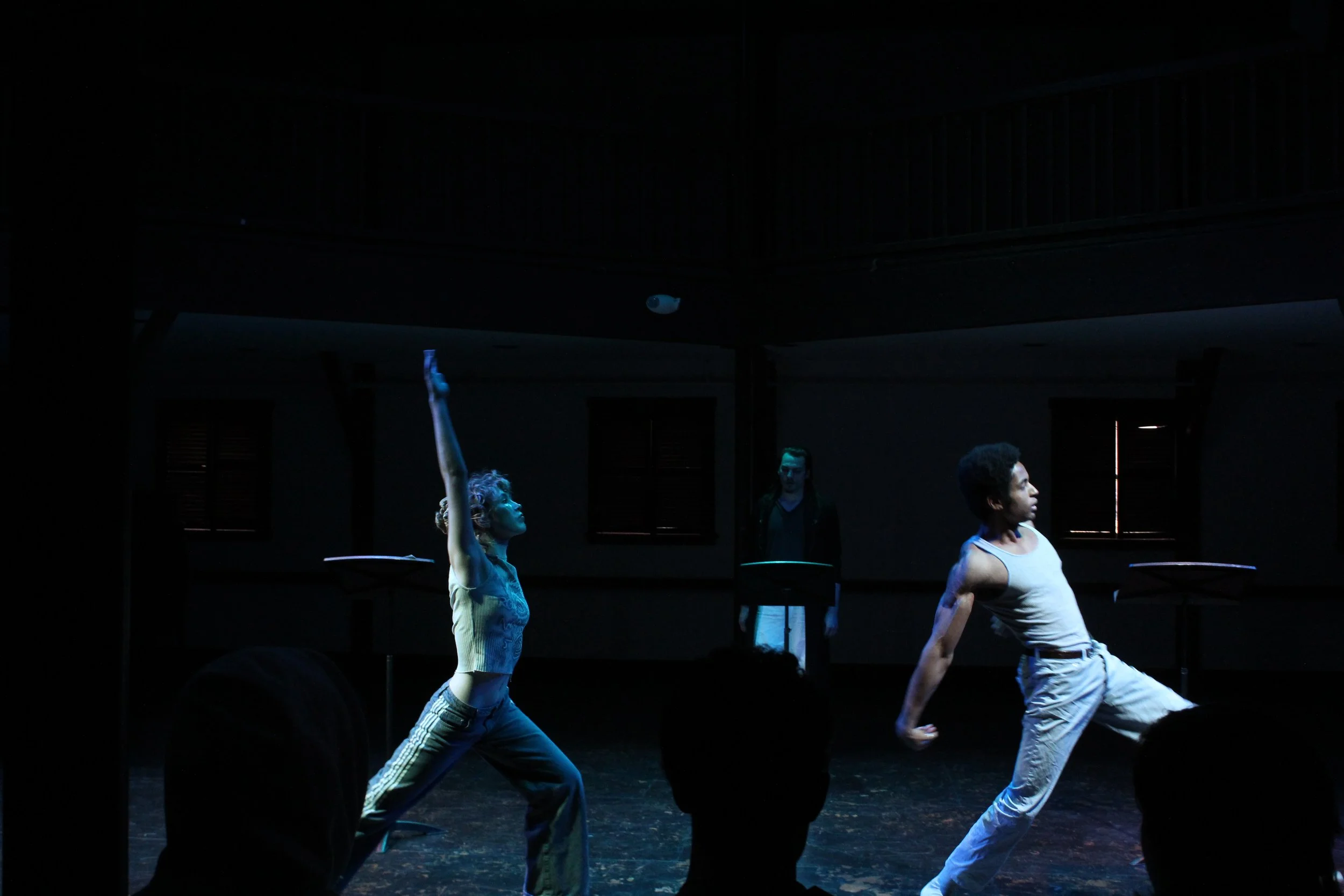 Iyanu Olukotun as Narcissus in a stylized scene with Echo and River, photographed by Emma Brown