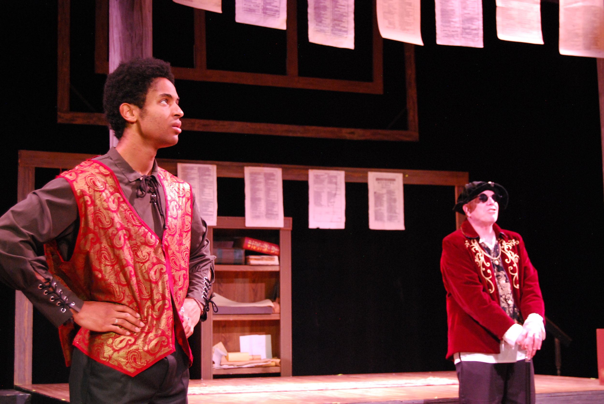 Iyanu Olukotun as Isaac Jaggard with William Jaggard in a scene from The Book of Will, photographed by Elaine Yee