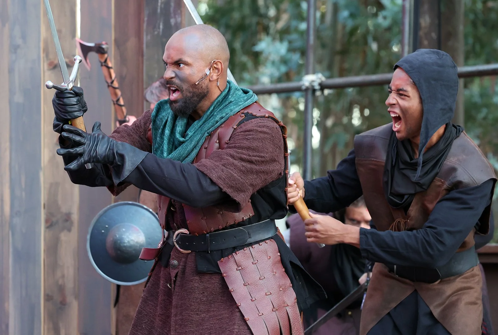 ML Roberts as Macduff with Iyanu Olukotun as a soldier in Macbeth, photographed by Shmuel Thaler