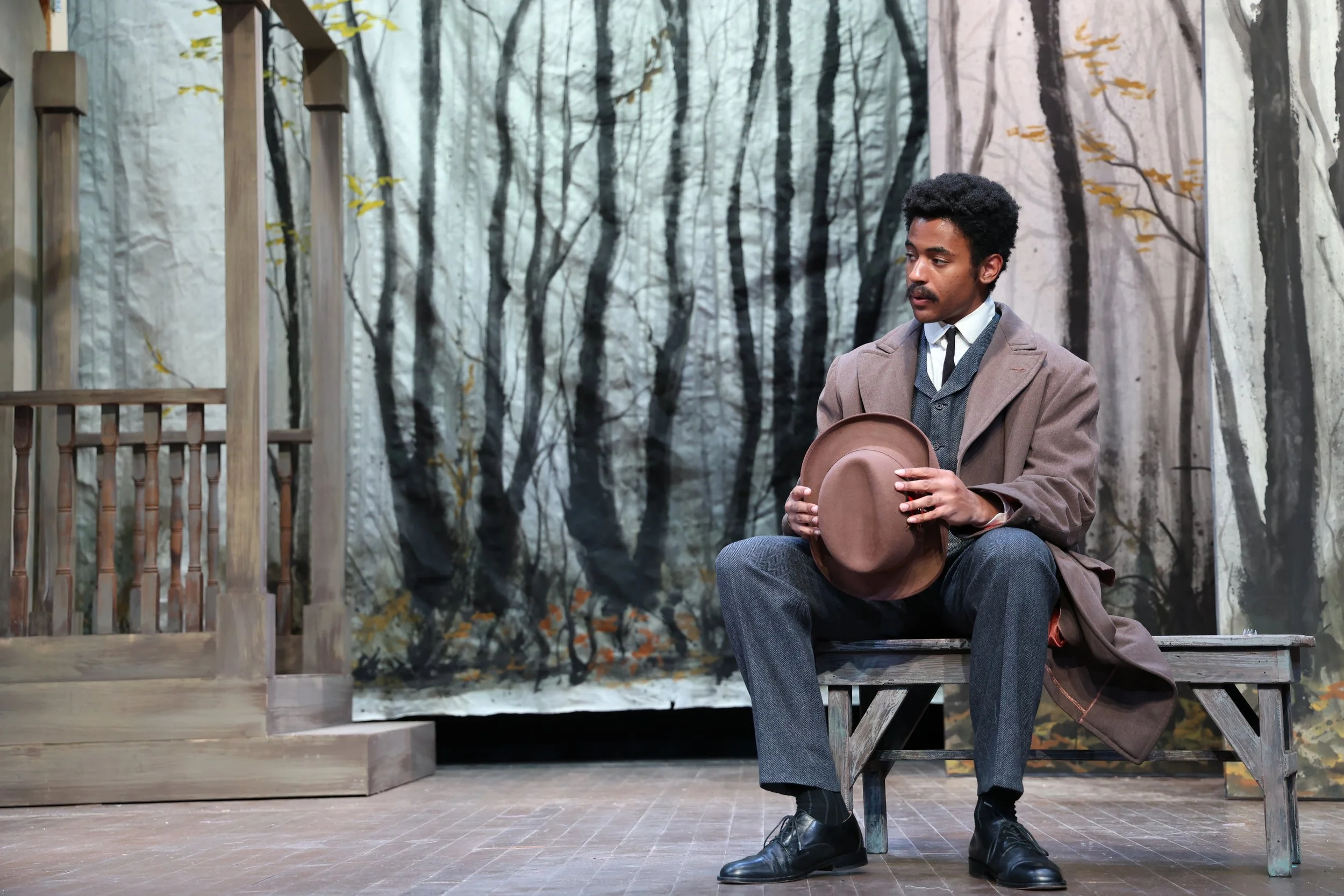 Iyanu Olukotun as Tuzenbach in a solo scene from Three Sisters, photographed by Stephanie Okuda