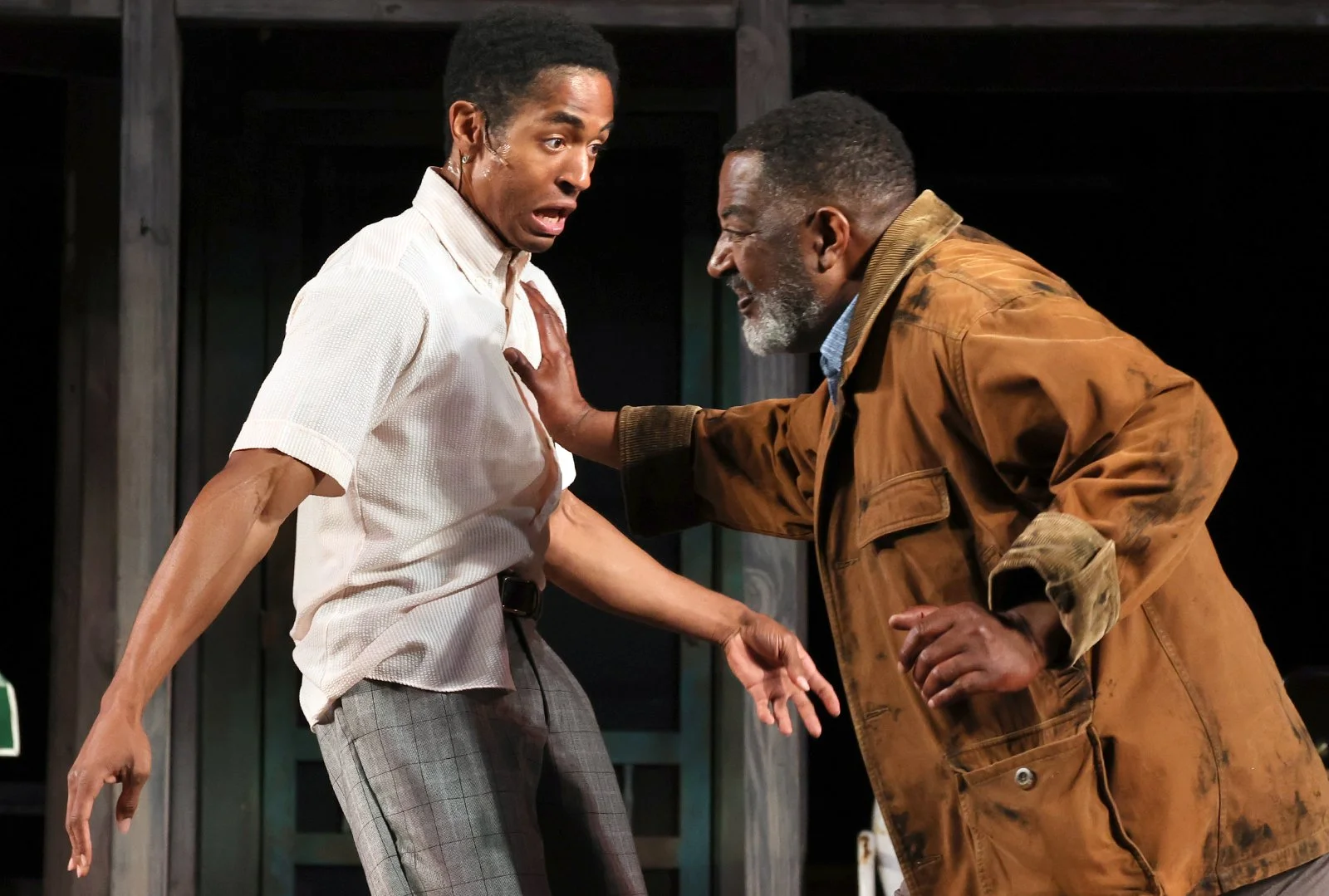 Iyanu Olukotun as Cory with Derrick Lee Weeden as Troy in Fences, photographed by Shmuel Thaler