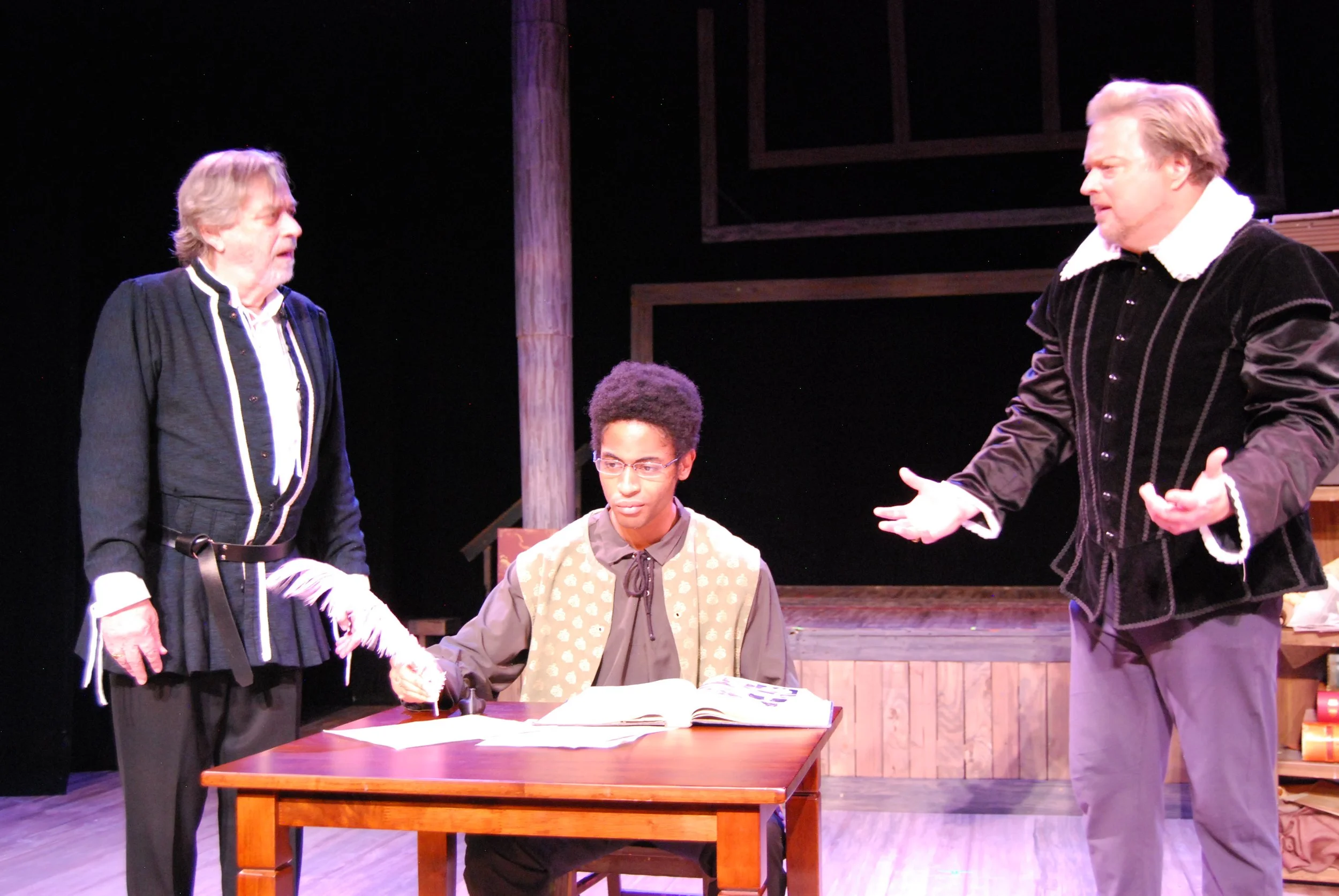 Iyanu Olukotun as Ed Knight with John Heminges and Henry Condell in a scene from The Book of Will, photographed by Elaine Yee